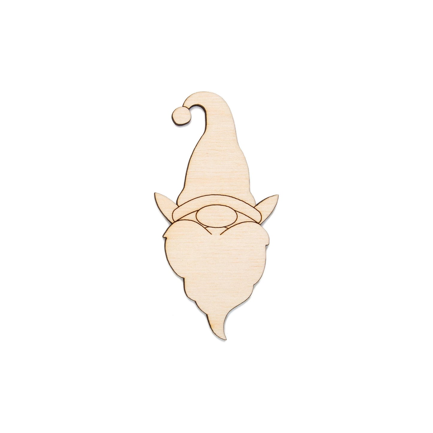 Gnome Head Wood Cutout With Jingle Hat - Laser Cut Unfinished Craft Shape - Multiple Sizes