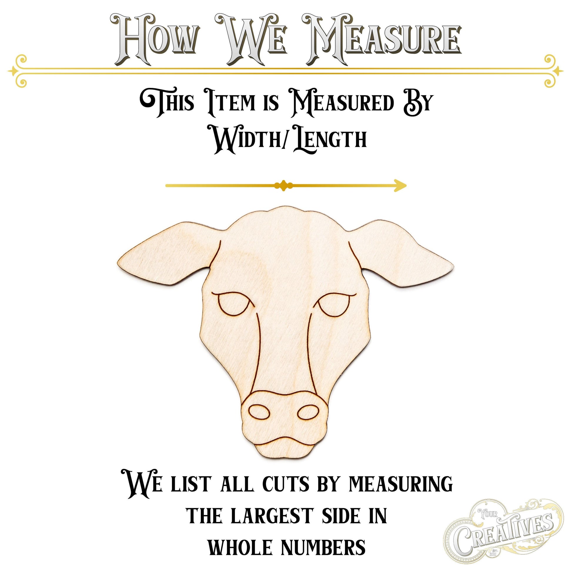 Cow Head Detailed Wood Cutout - Laser Cut Unfinished Craft Shape - Multiple Sizes
