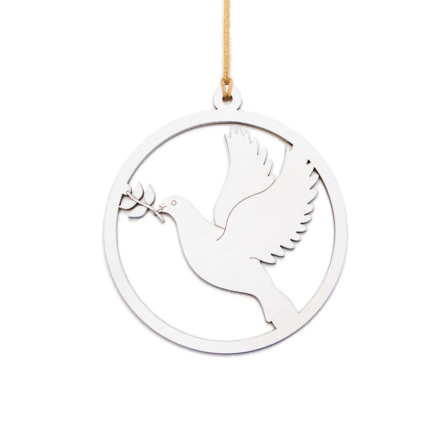 Dove With Olive Branch Painted Wood Ornament - Laser Cut Christmas Ornament - Multiple Sizes