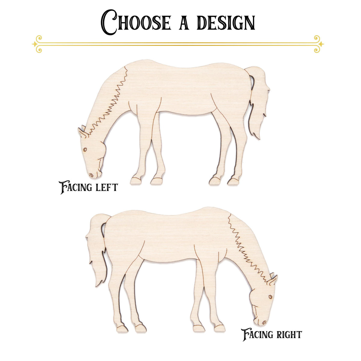 Horse Grazing Detailed Wood Cutout - Laser Cut Unfinished Craft Shape - Multiple Sizes