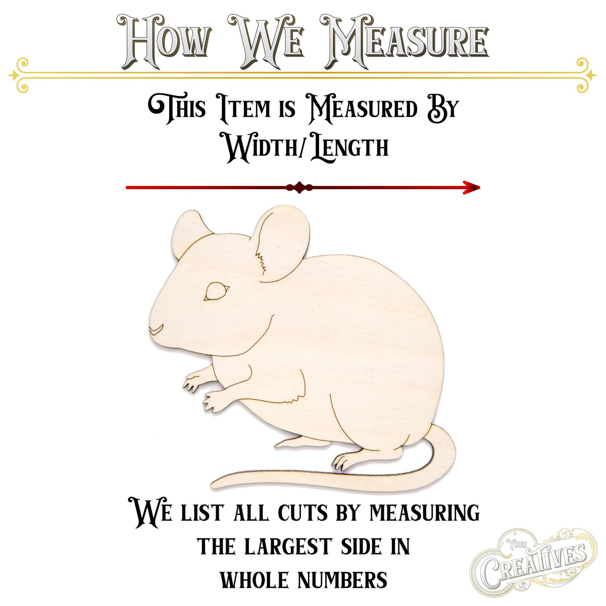 Mouse Detailed Wood Cutout - Laser Cut Unfinished Craft Shape - Multiple Sizes