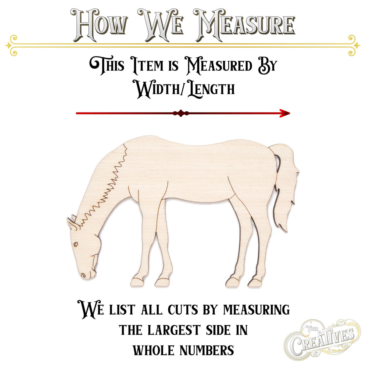 Horse Grazing Detailed Wood Cutout - Laser Cut Unfinished Craft Shape - Multiple Sizes
