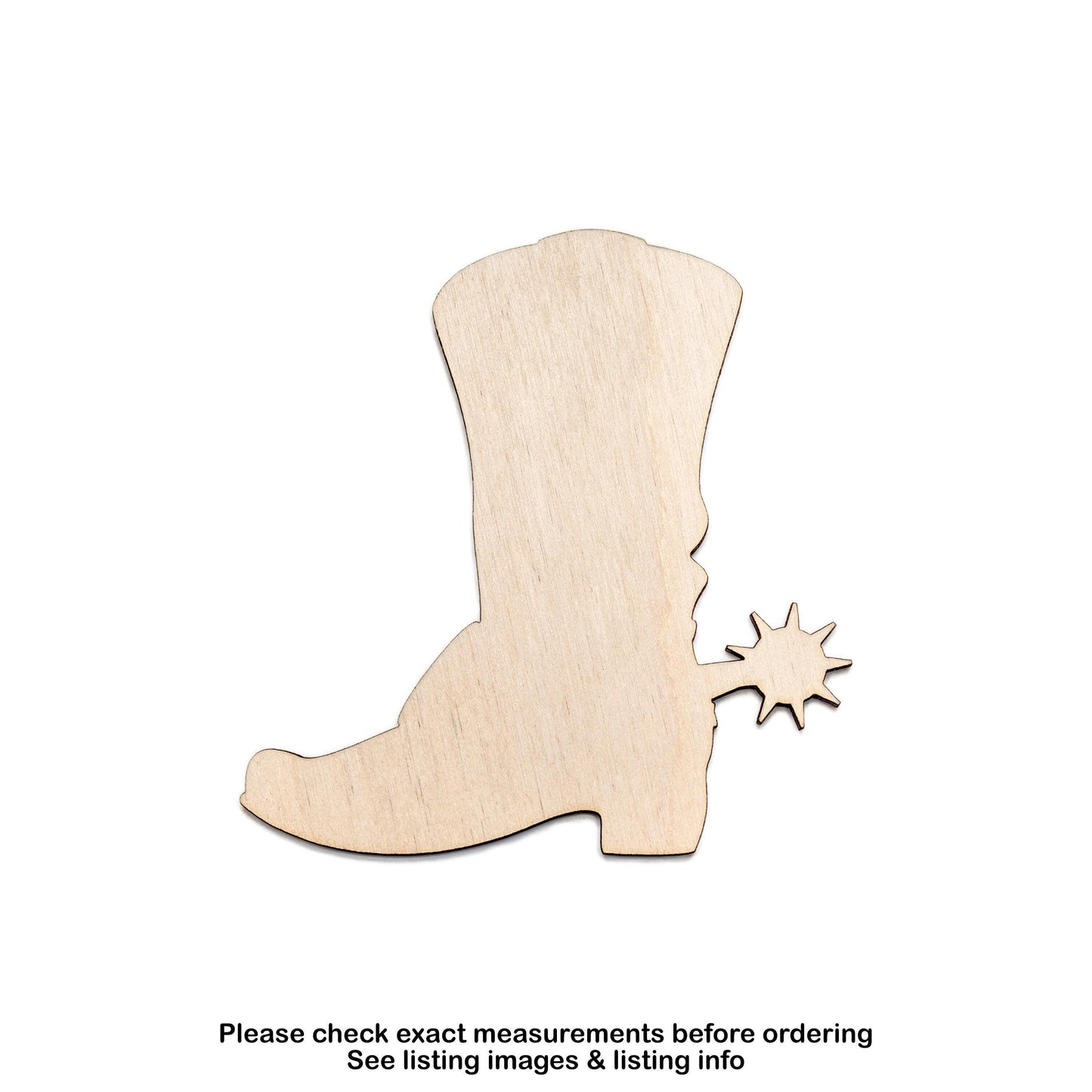 Cowboy Boot With Spur Blank Wood Cutout - Laser Cut Unfinished Craft Shape - Multiple Sizes