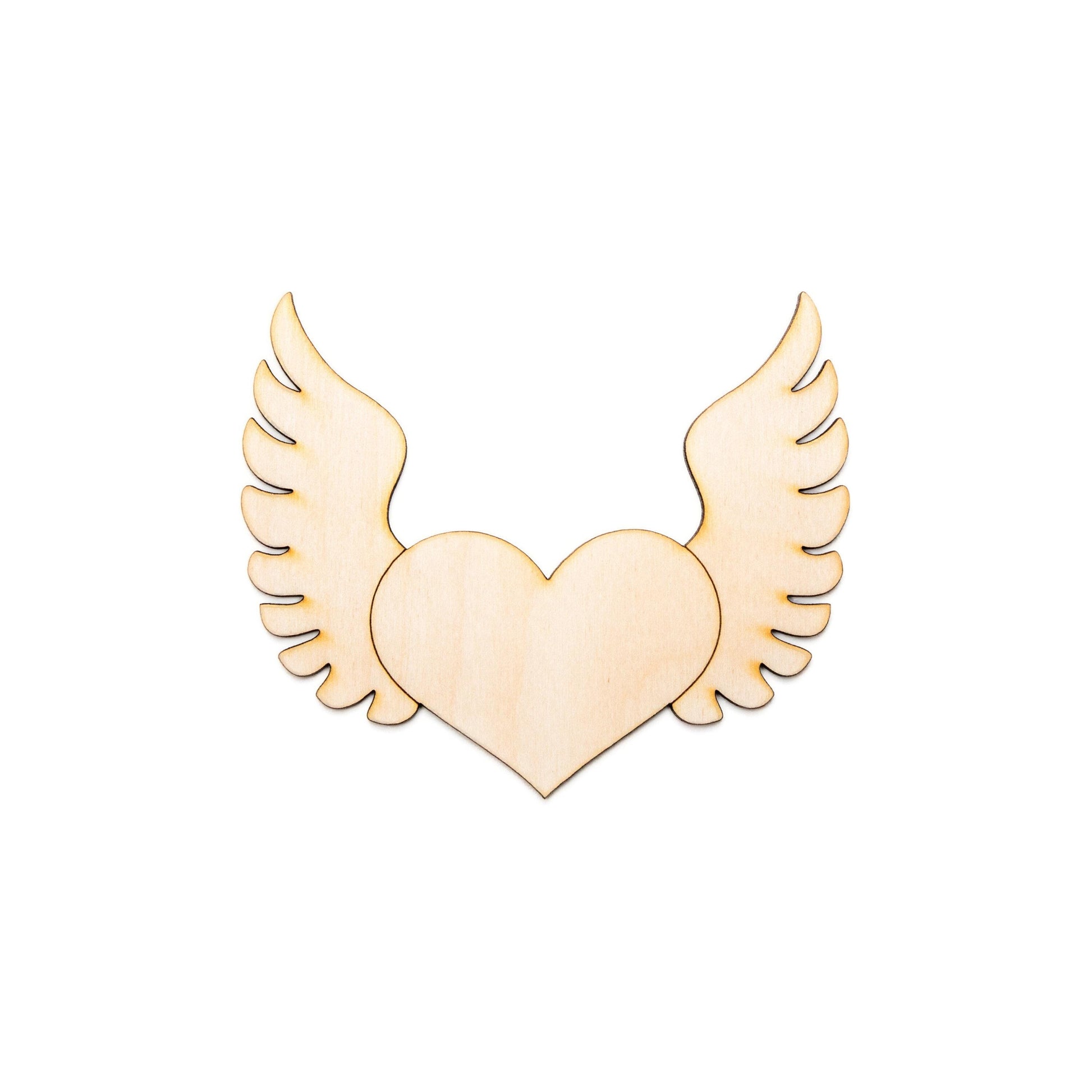 Heart With Wings Wood Cutout - Laser Cut Unfinished Craft Shape - Multiple Sizes