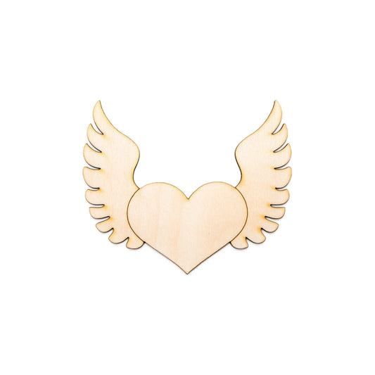 Heart With Wings Wood Cutout - Laser Cut Unfinished Craft Shape - Multiple Sizes