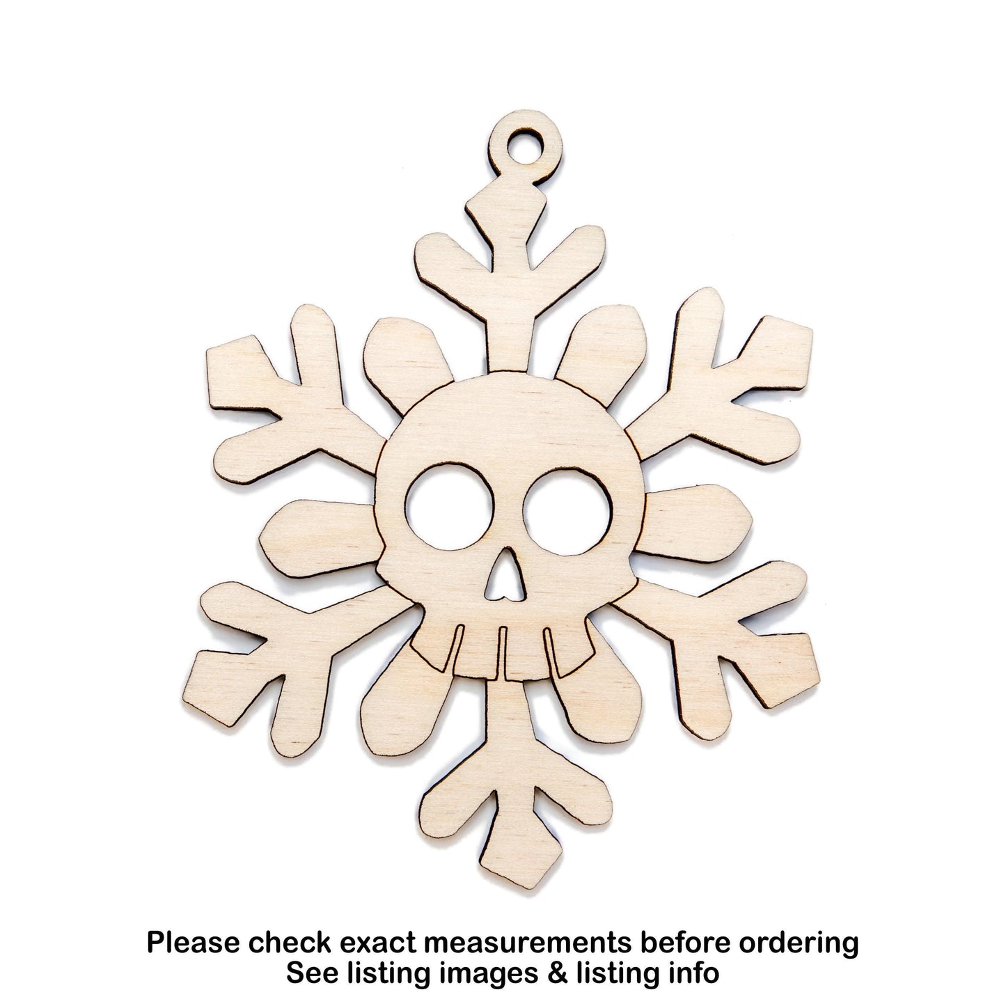 Skullflake Wood Ornament - Laser Cut Unfinished Gothic Holiday Craft Shape