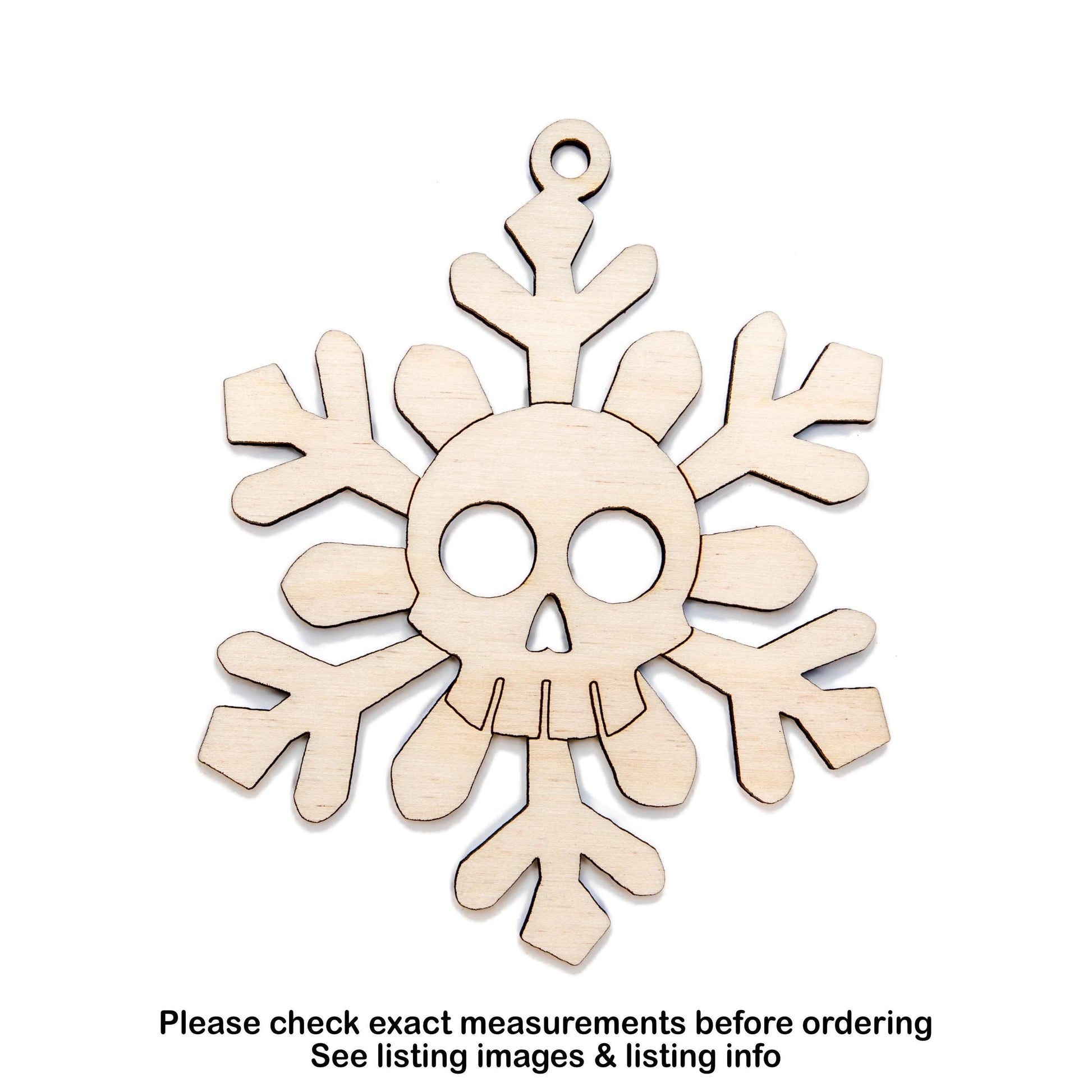 Skullflake Wood Ornament - Laser Cut Unfinished Gothic Holiday Craft Shape