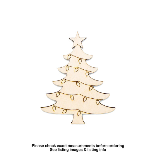 Christmas Tree With Lights Detailed Wood Cutout - Laser Cut Unfinished Craft Shape - Multiple Sizes