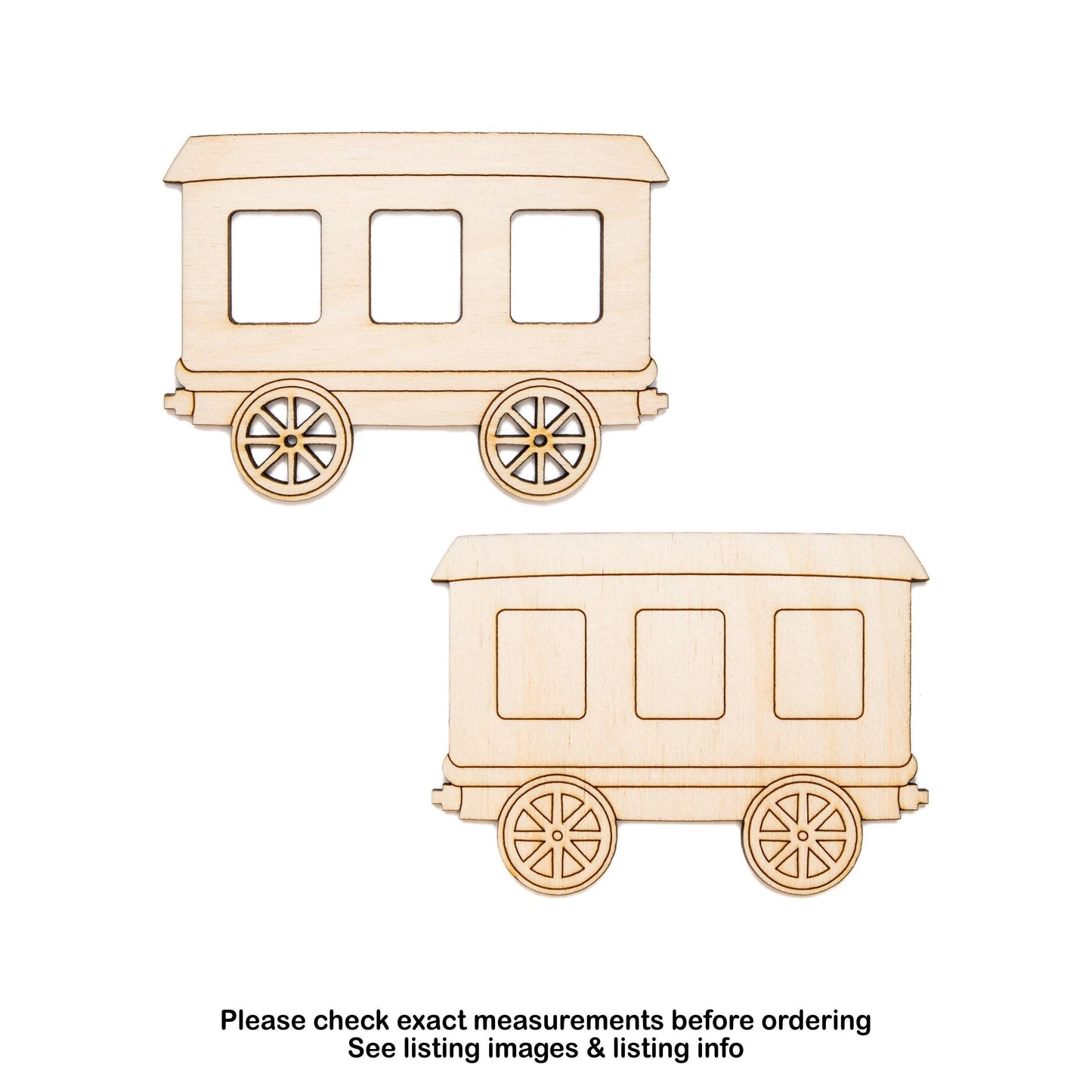 Train Car Detailed Wood Cutout - Laser Cut Unfinished Craft Shape - Multiple Sizes