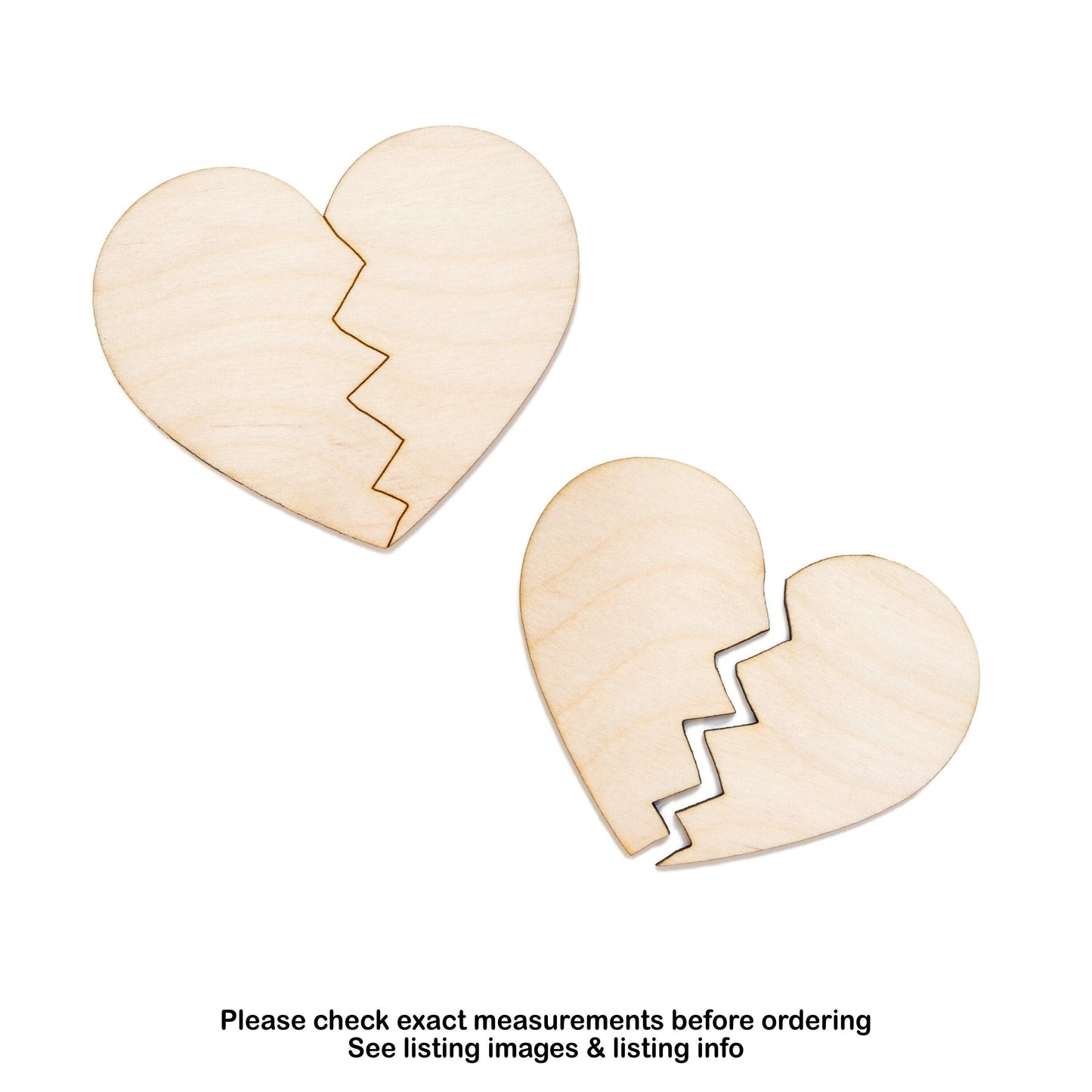 Broken Heart Wood Cutout - Laser Cut Unfinished Craft Shape - Multiple Sizes
