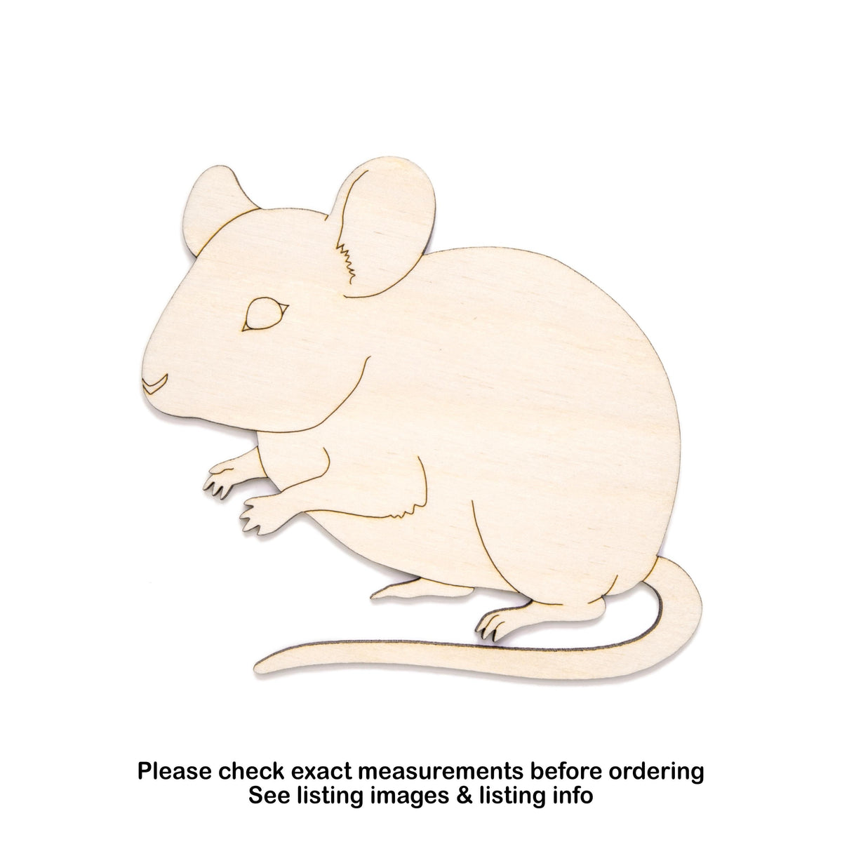 Mouse Detailed Wood Cutout - Laser Cut Unfinished Craft Shape - Multiple Sizes