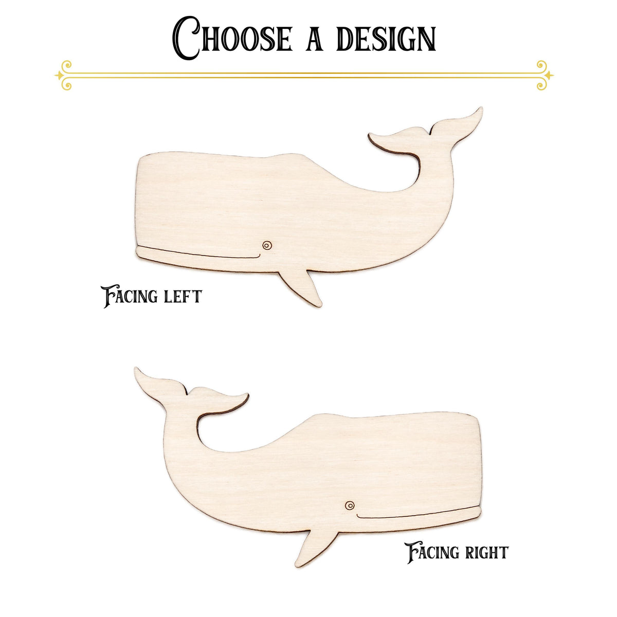 Sperm Whale Detailed Wood Cutout - Laser Cut Unfinished Craft Shape - Multiple Sizes