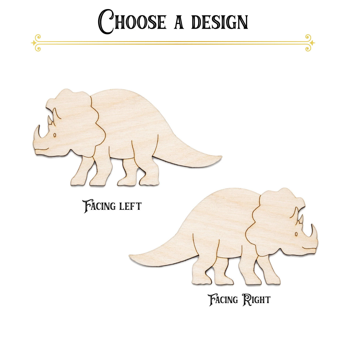 Triceratops Dinosaur Wood Cutout - Laser Cut Unfinished Craft Shape - Multiple Sizes