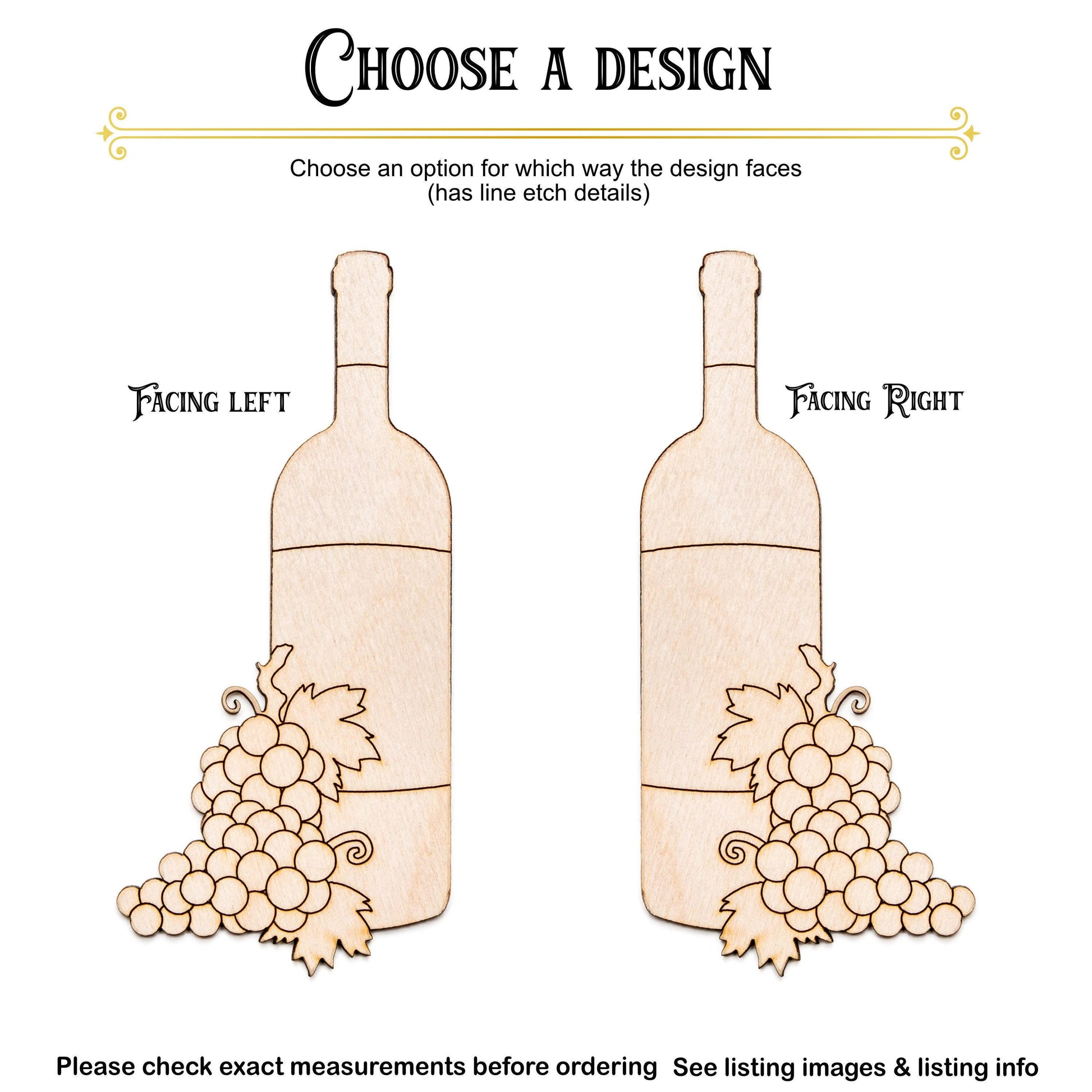 Wine And Grapes Wood Cutout - Laser Cut Unfinished Craft Shape - Multiple Sizes
