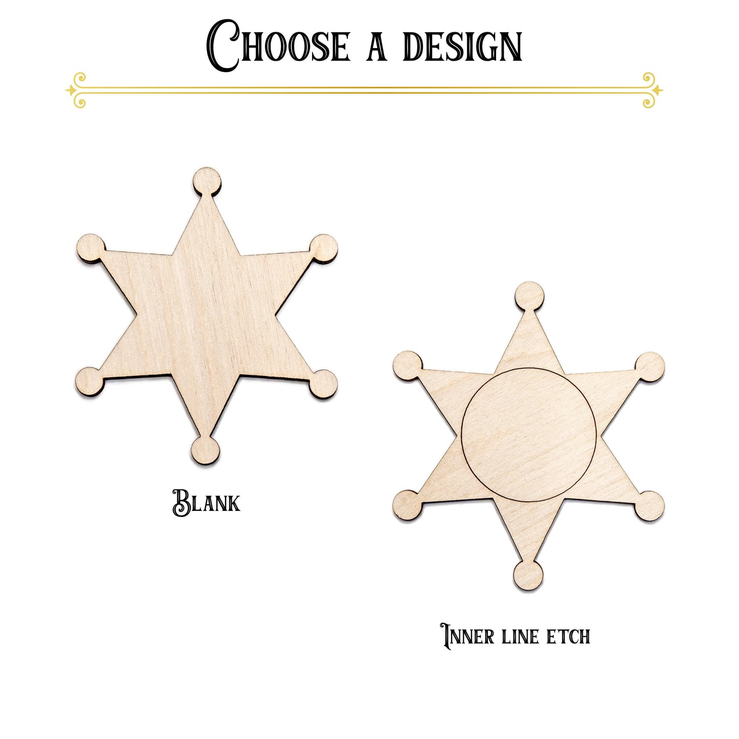 Sheriff Badge Wood Cutout - Laser Cut Unfinished Craft Shape - Multiple Sizes