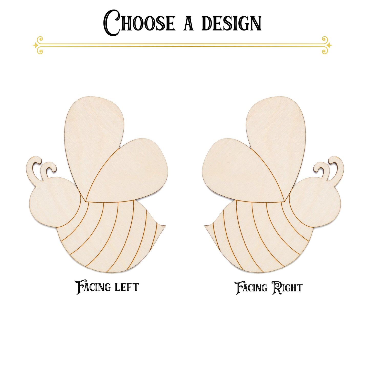 Bee Side View Cute Wood Cutout - Laser Cut Unfinished Craft Shape - Multiple Sizes