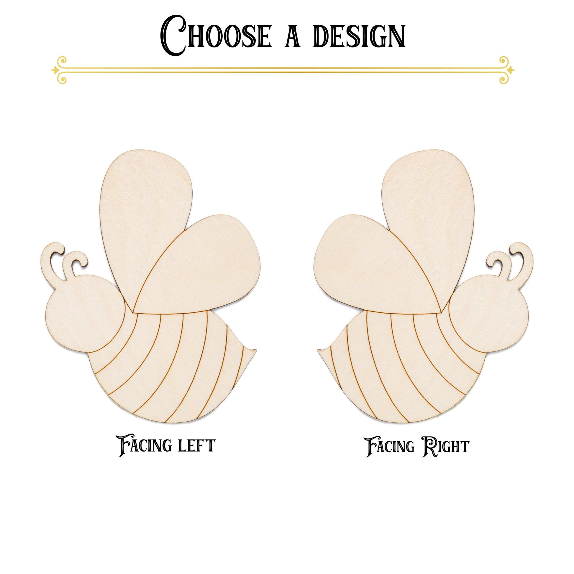 Bee Side View Cute Wood Cutout - Laser Cut Unfinished Craft Shape - Multiple Sizes