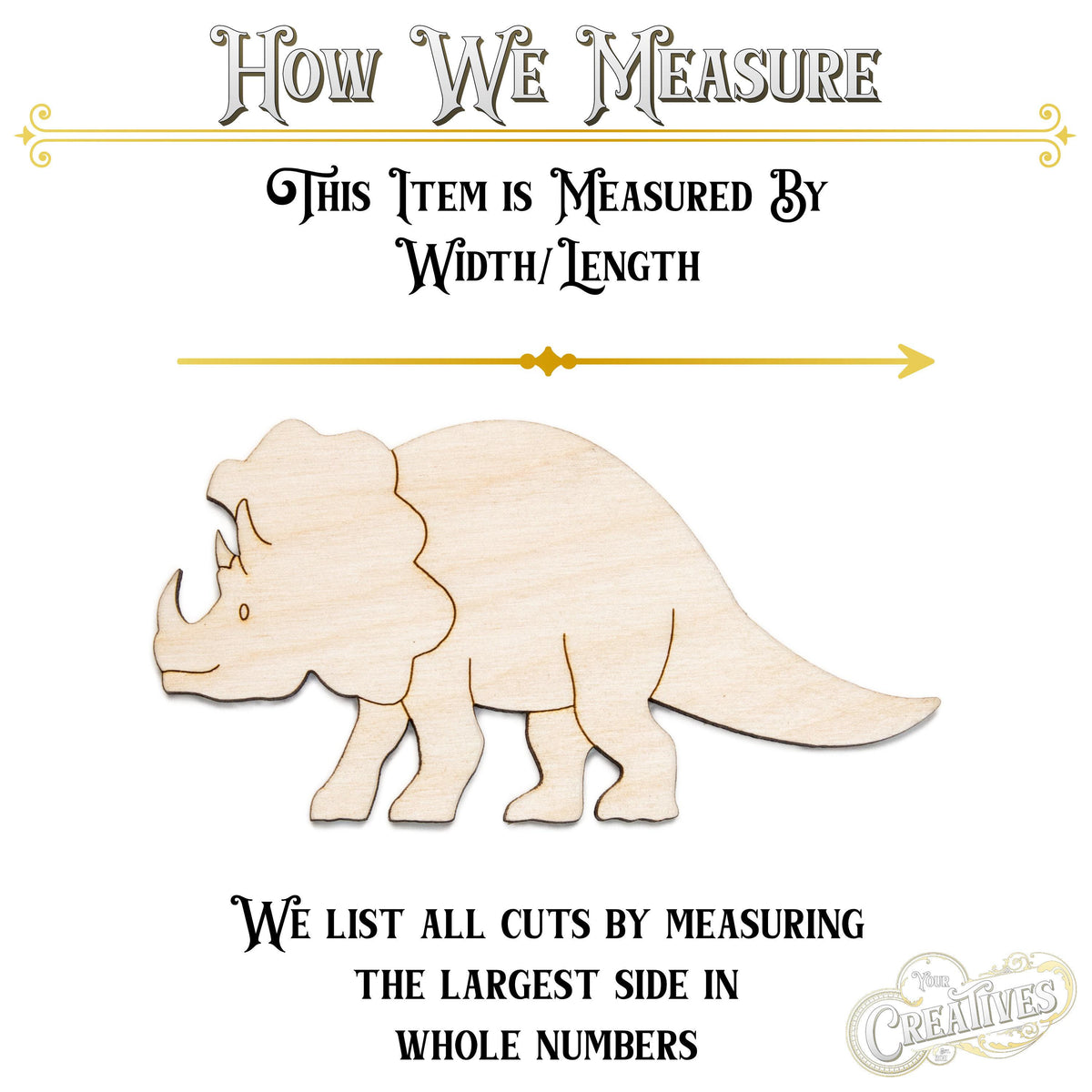 Triceratops Dinosaur Wood Cutout - Laser Cut Unfinished Craft Shape - Multiple Sizes