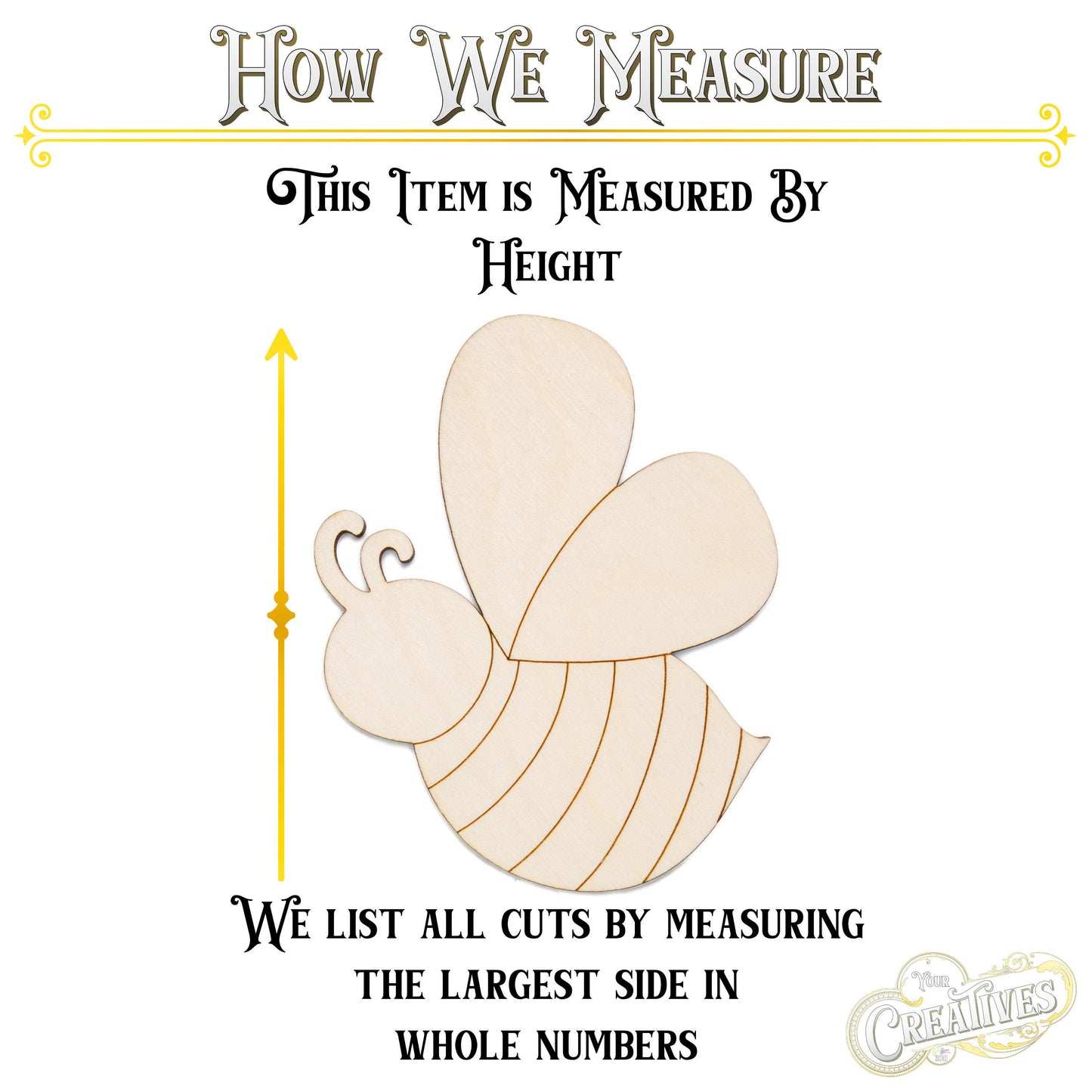 Bee Side View Cute Wood Cutout - Laser Cut Unfinished Craft Shape - Multiple Sizes