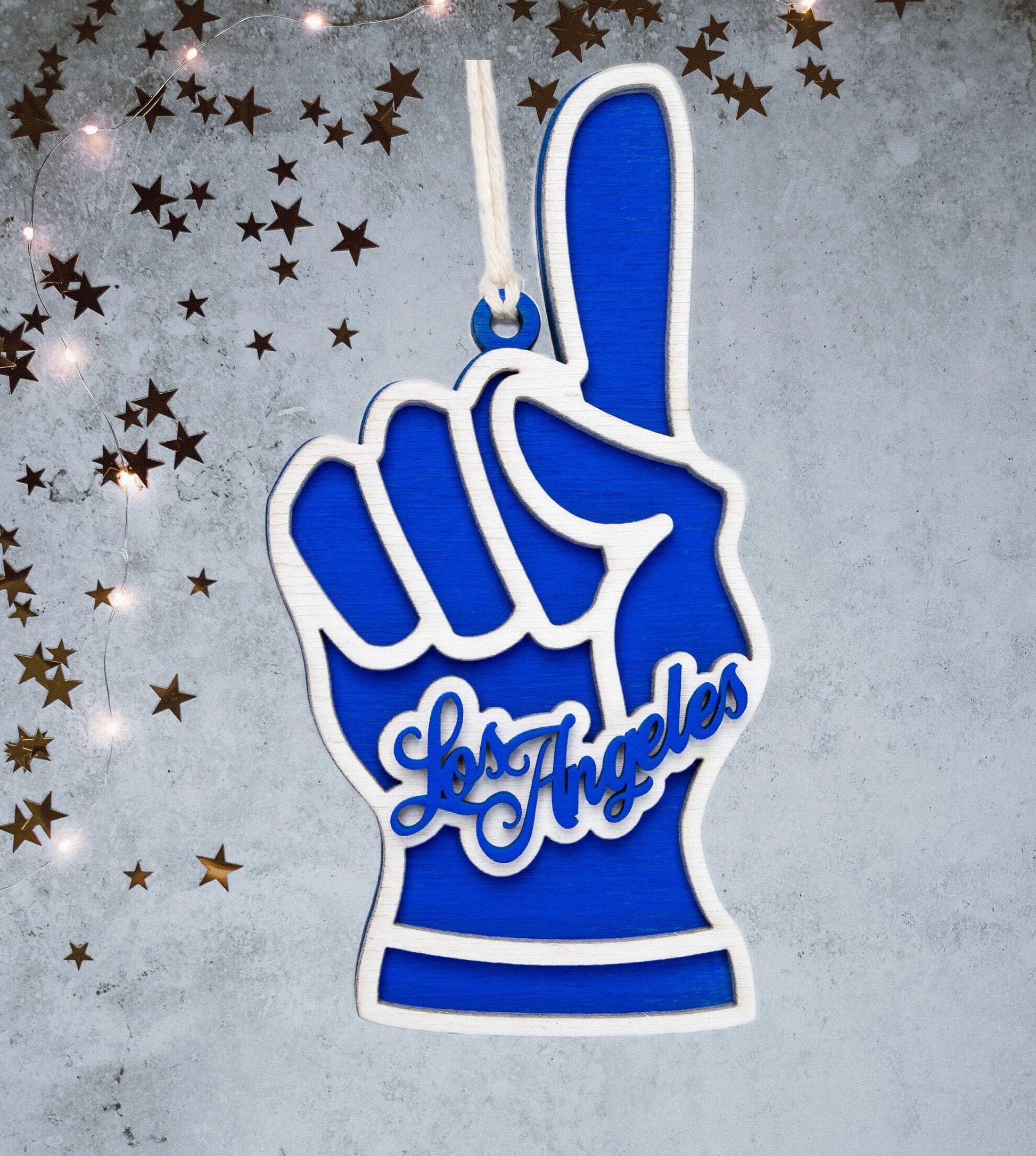 Sports Hand Los Angeles Painted Wood Ornament - Laser Cut Christmas Ornament - Multiple Sizes