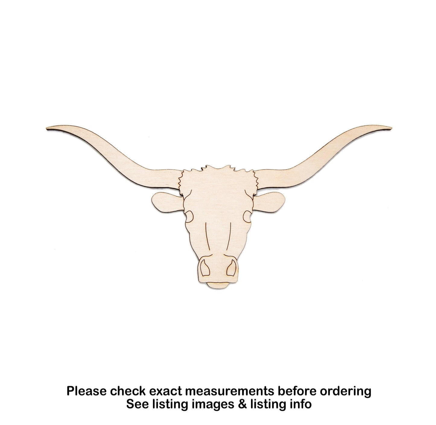 Longhorn Bull Detailed Wood Cutout - Laser Cut Unfinished Craft Shape - Multiple Sizes