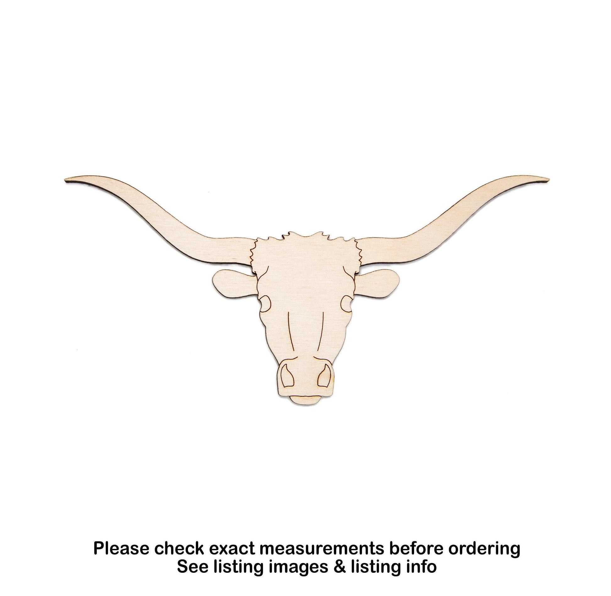 Longhorn Bull Detailed Wood Cutout - Laser Cut Unfinished Craft Shape - Multiple Sizes