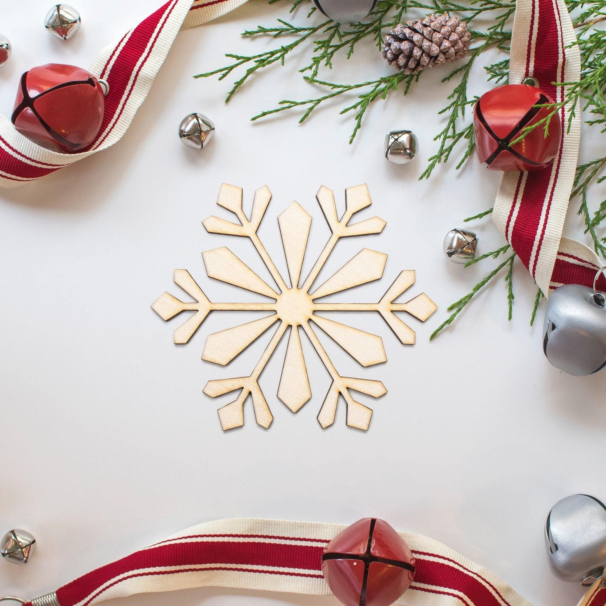 Crystal Snowflake Wood Cutout - Laser Cut Unfinished Craft Shape - Multiple Sizes