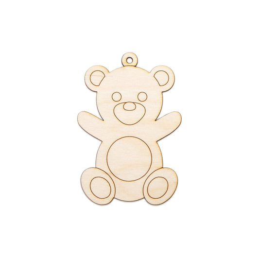 Teddy Bear Wood Ornament - Laser Cut Unfinished Holiday Craft Shape