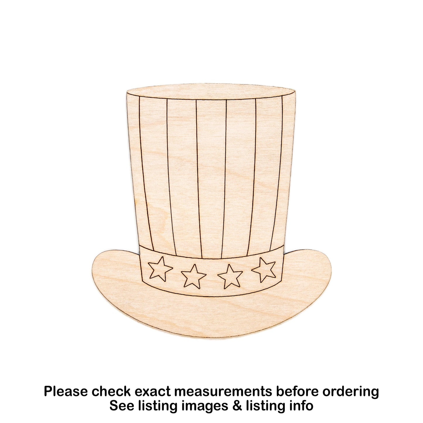 Patriotic Top Hat Tall Wood Cutout - Laser Cut Unfinished Craft Shape - Multiple Sizes