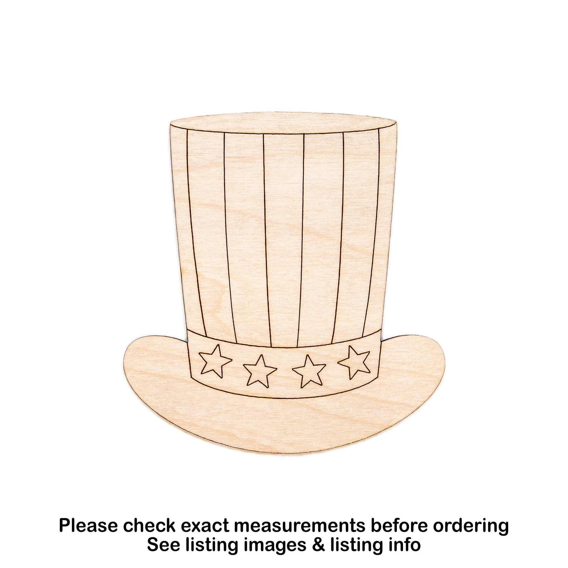 Patriotic Top Hat Tall Wood Cutout - Laser Cut Unfinished Craft Shape - Multiple Sizes