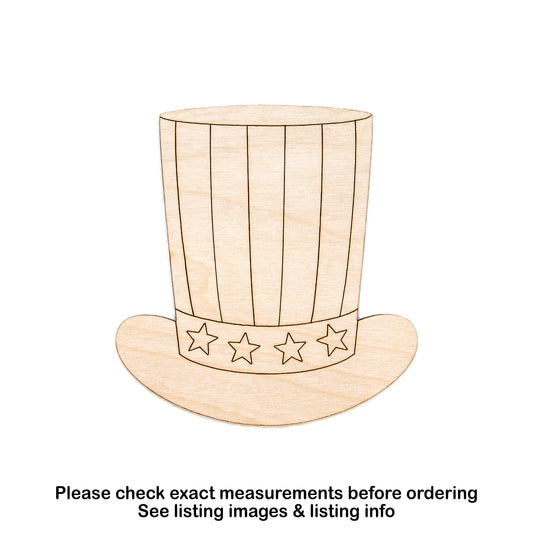 Patriotic Top Hat Tall Wood Cutout - Laser Cut Unfinished Craft Shape - Multiple Sizes
