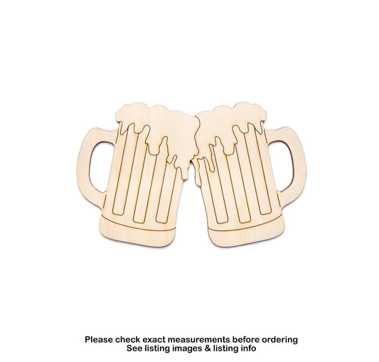 Foamy Beer Mugs Toast Wood Cutout - Laser Cut Unfinished Craft Shape - Multiple Sizes