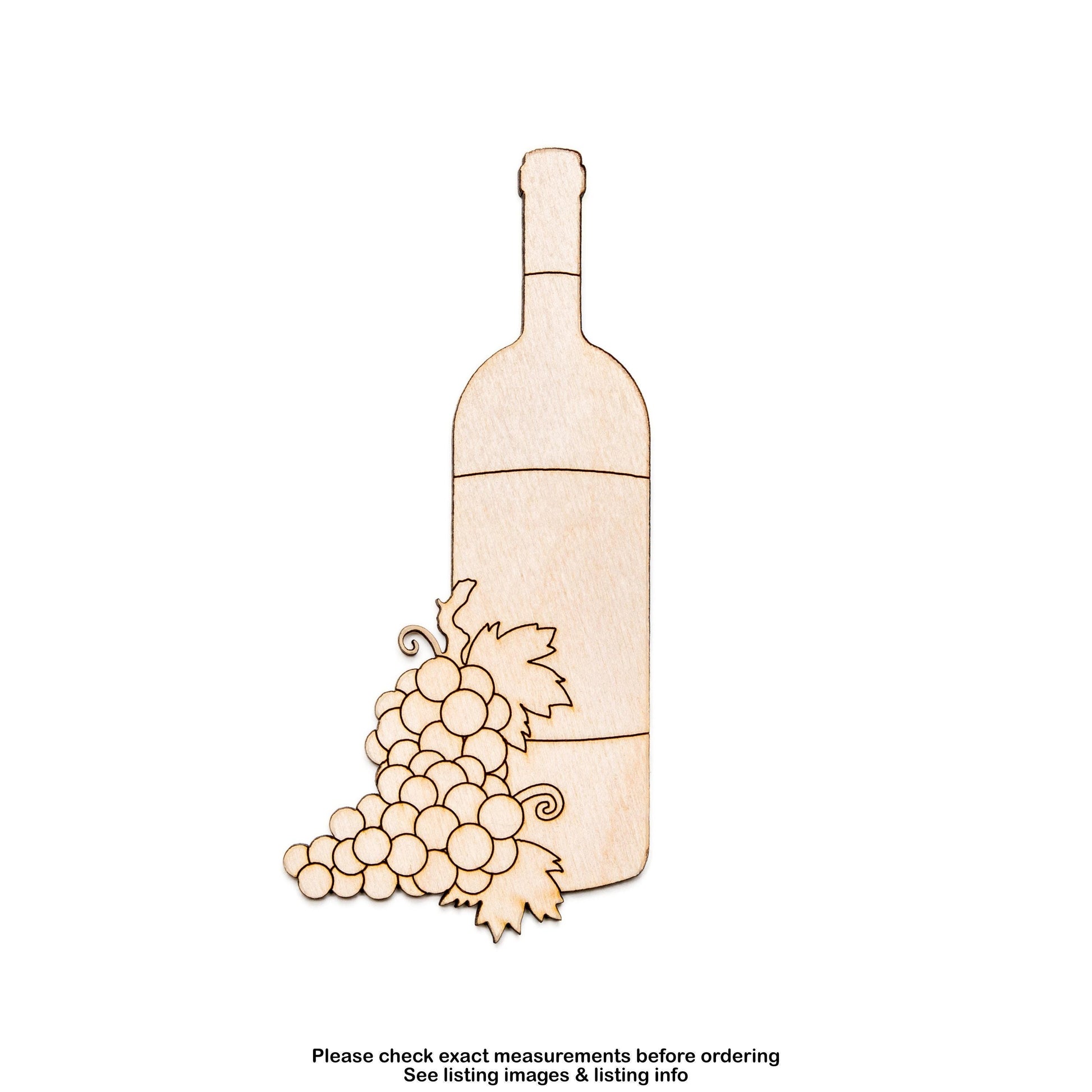 Wine And Grapes Wood Cutout - Laser Cut Unfinished Craft Shape - Multiple Sizes
