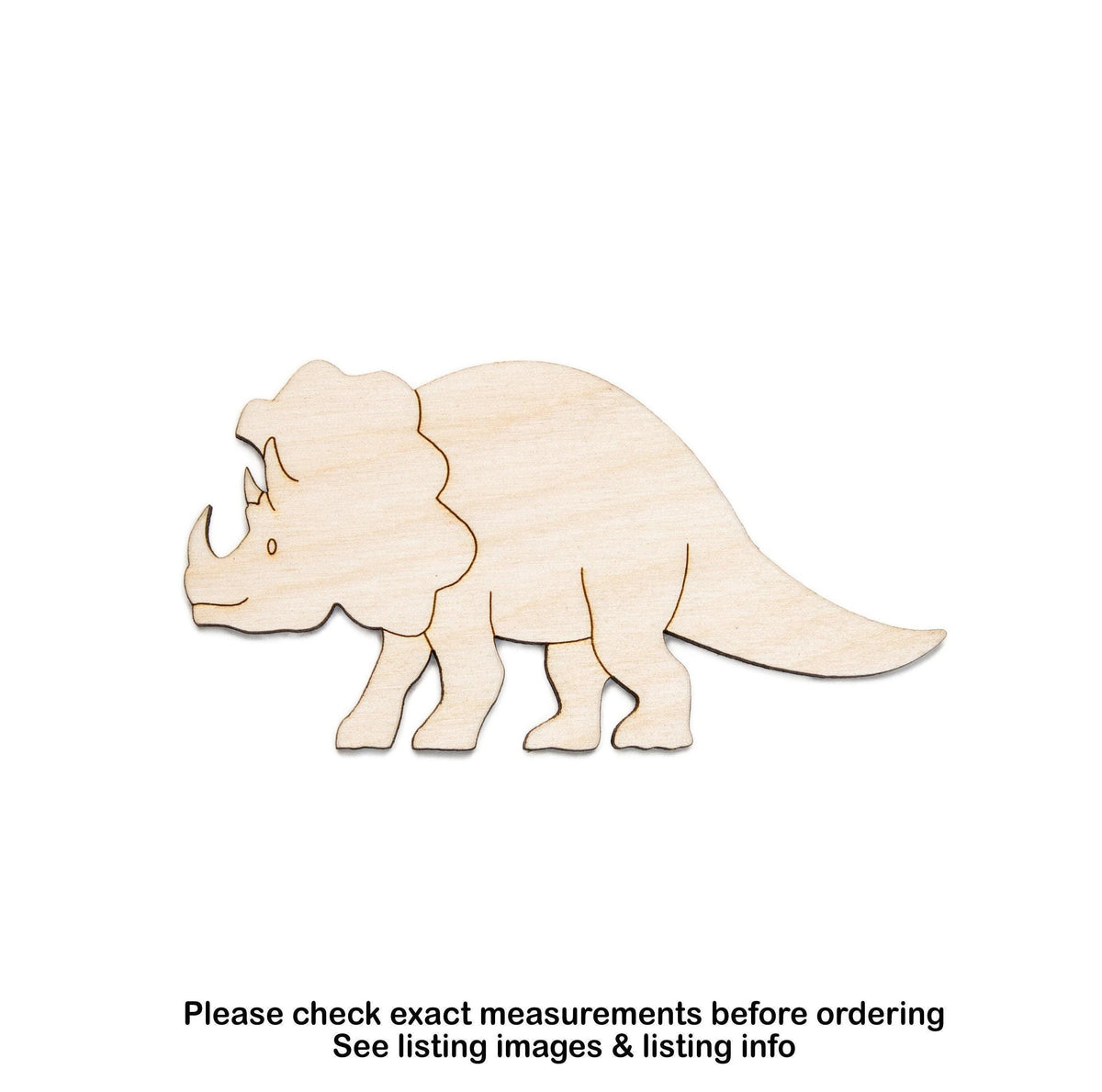 Triceratops Dinosaur Wood Cutout - Laser Cut Unfinished Craft Shape - Multiple Sizes