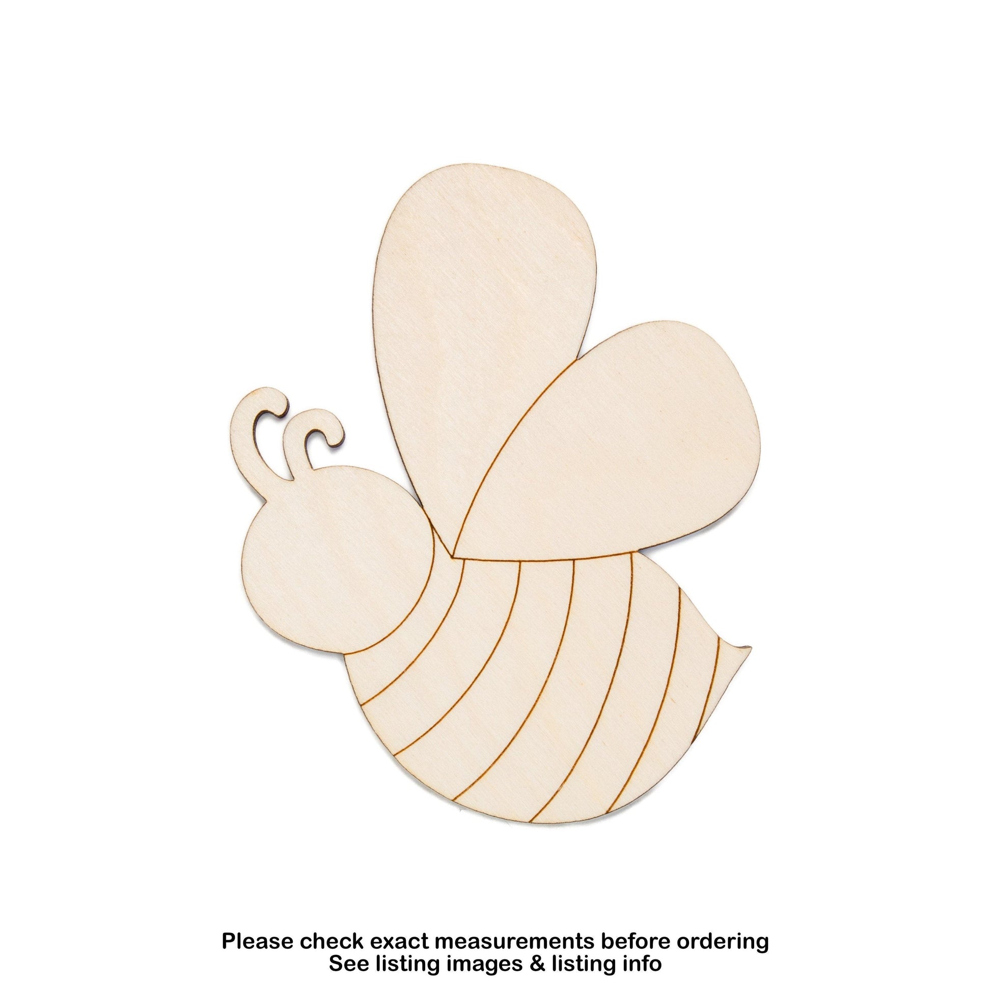 Bee Side View Cute Wood Cutout - Laser Cut Unfinished Craft Shape - Multiple Sizes