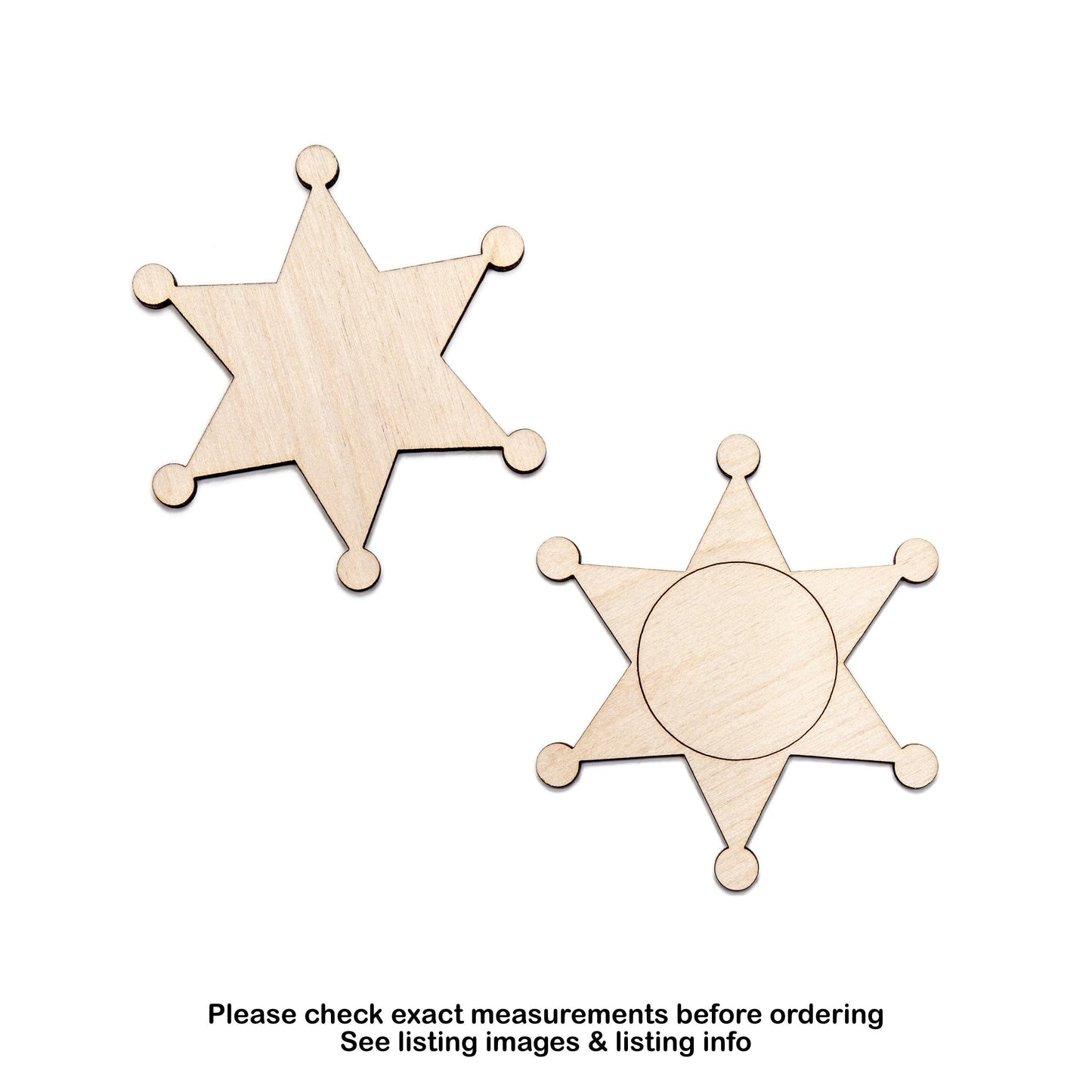 Sheriff Badge Wood Cutout - Laser Cut Unfinished Craft Shape - Multiple Sizes