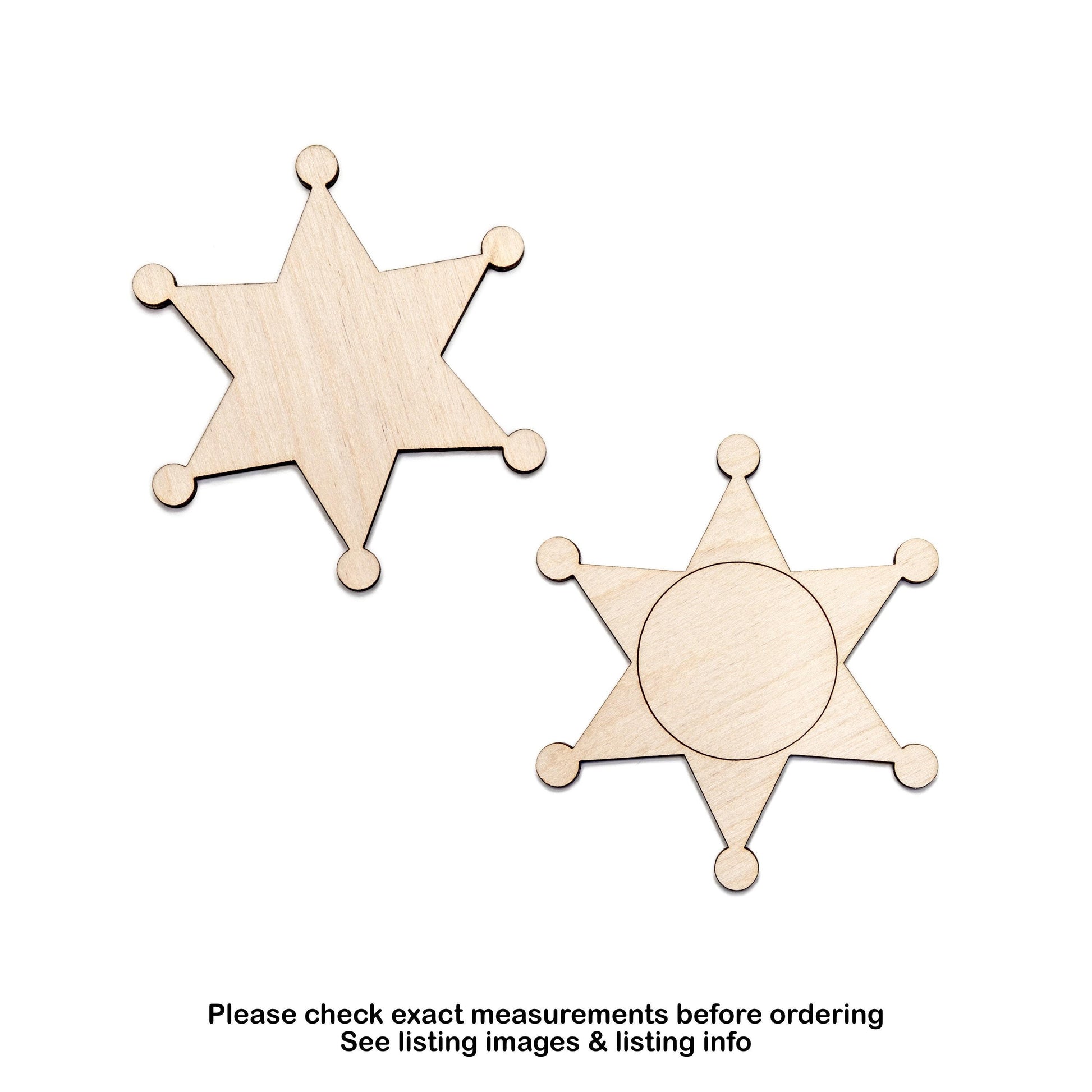 Sheriff Badge Wood Cutout - Laser Cut Unfinished Craft Shape - Multiple Sizes