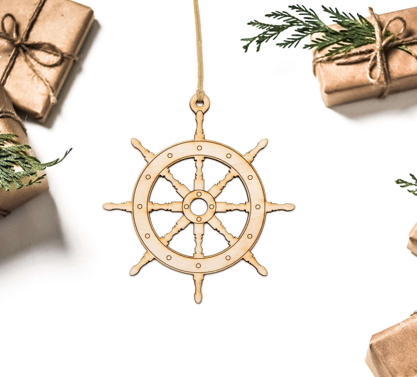 Ship Wheel Wood Ornament - Laser Cut Unfinished Nautical Holiday Craft Shape