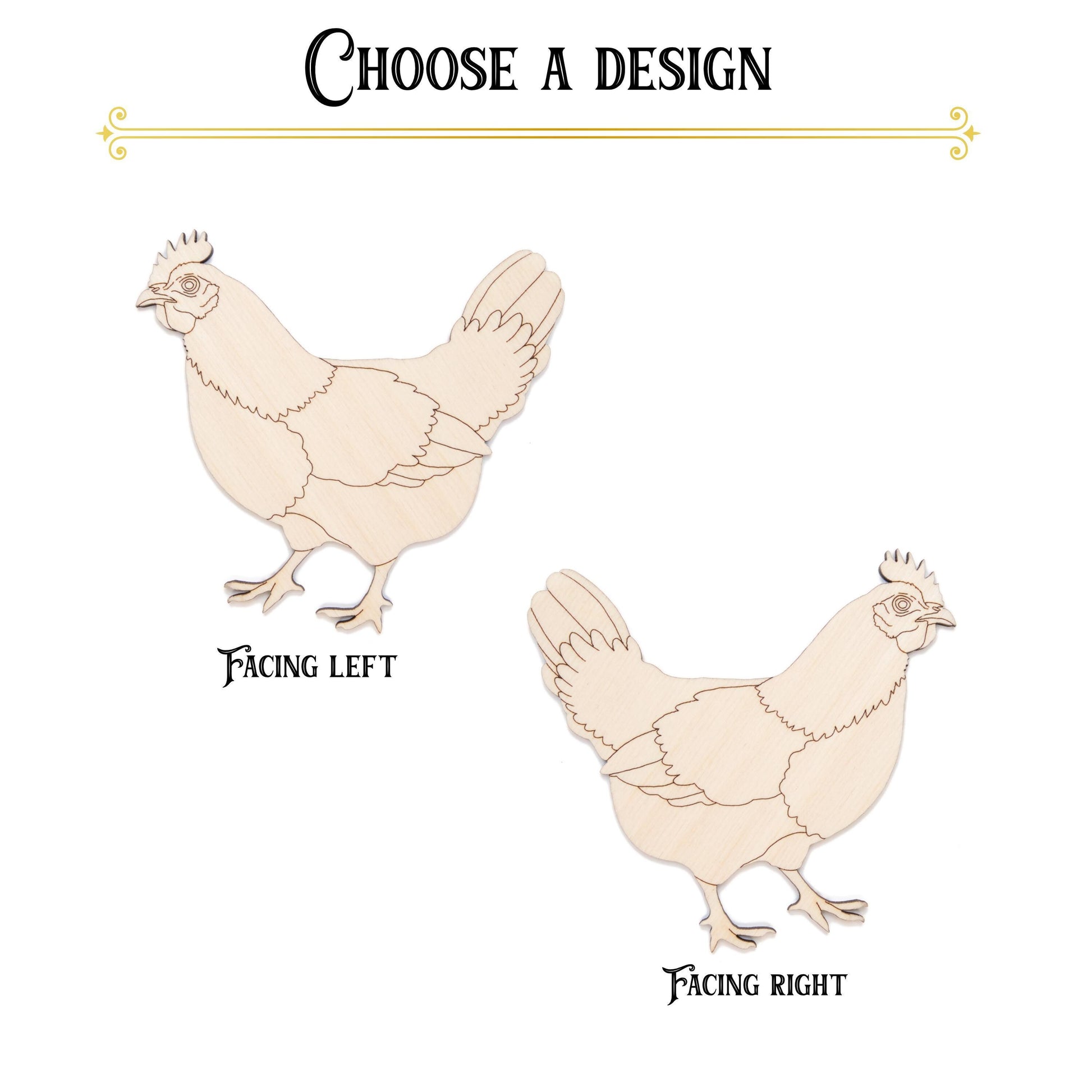 Hen Wood Cutout - Laser Cut Unfinished Craft Shape - Multiple Sizes
