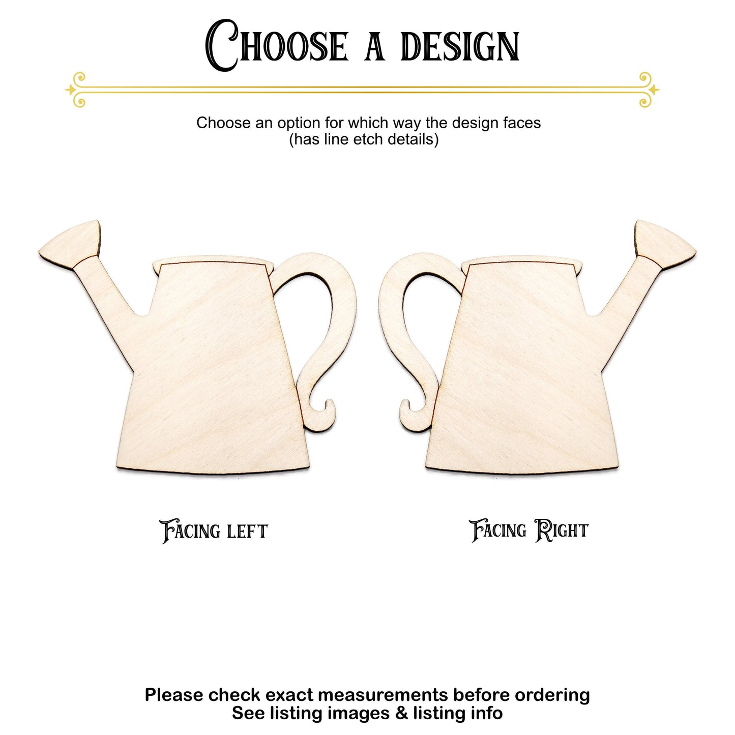 Watering Can Wood Cutout - Laser Cut Unfinished Craft Shape - Multiple Sizes