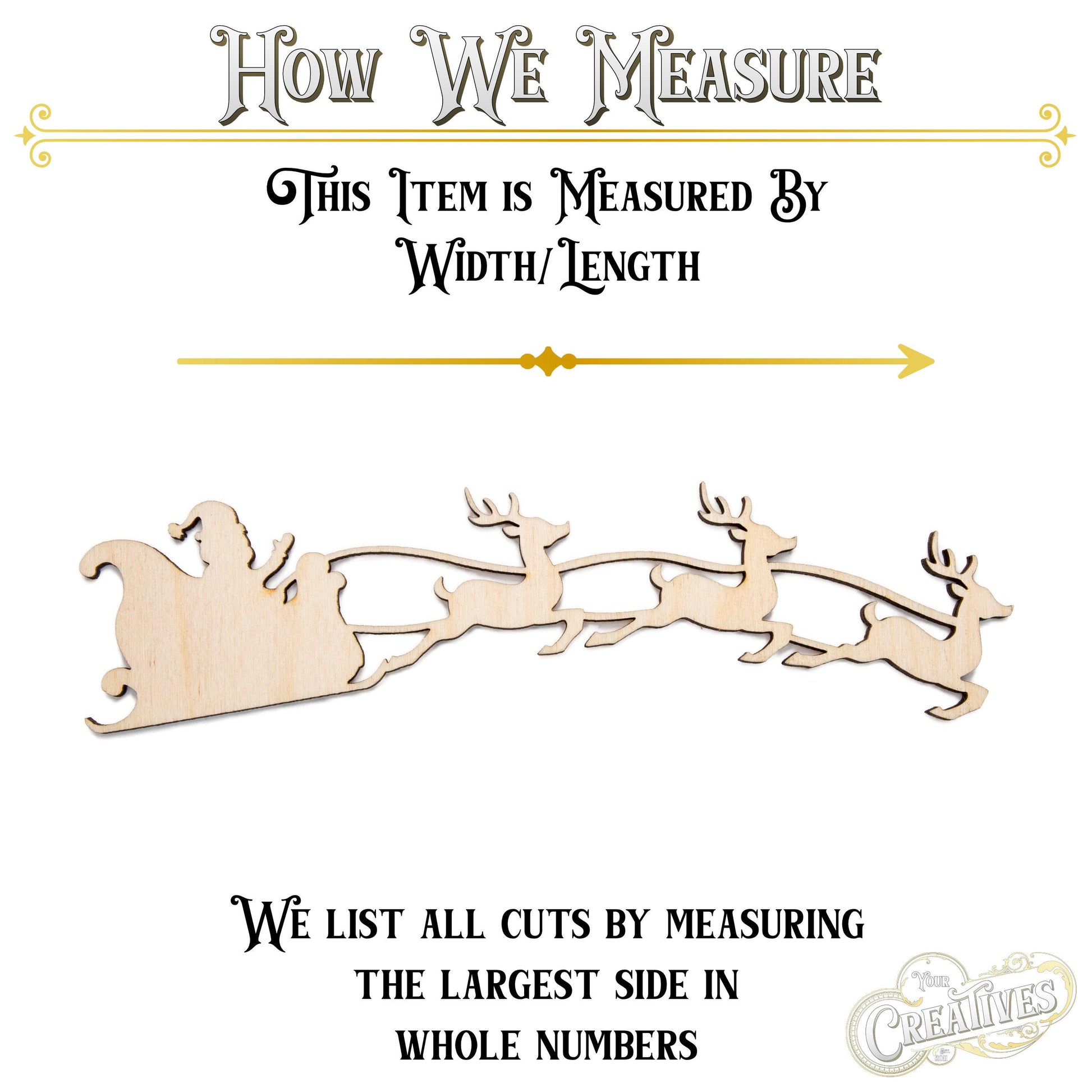 Santa Sleigh With Flying Reindeer Blank Wood Cutout - Laser Cut Unfinished Craft Shape - Multiple Sizes