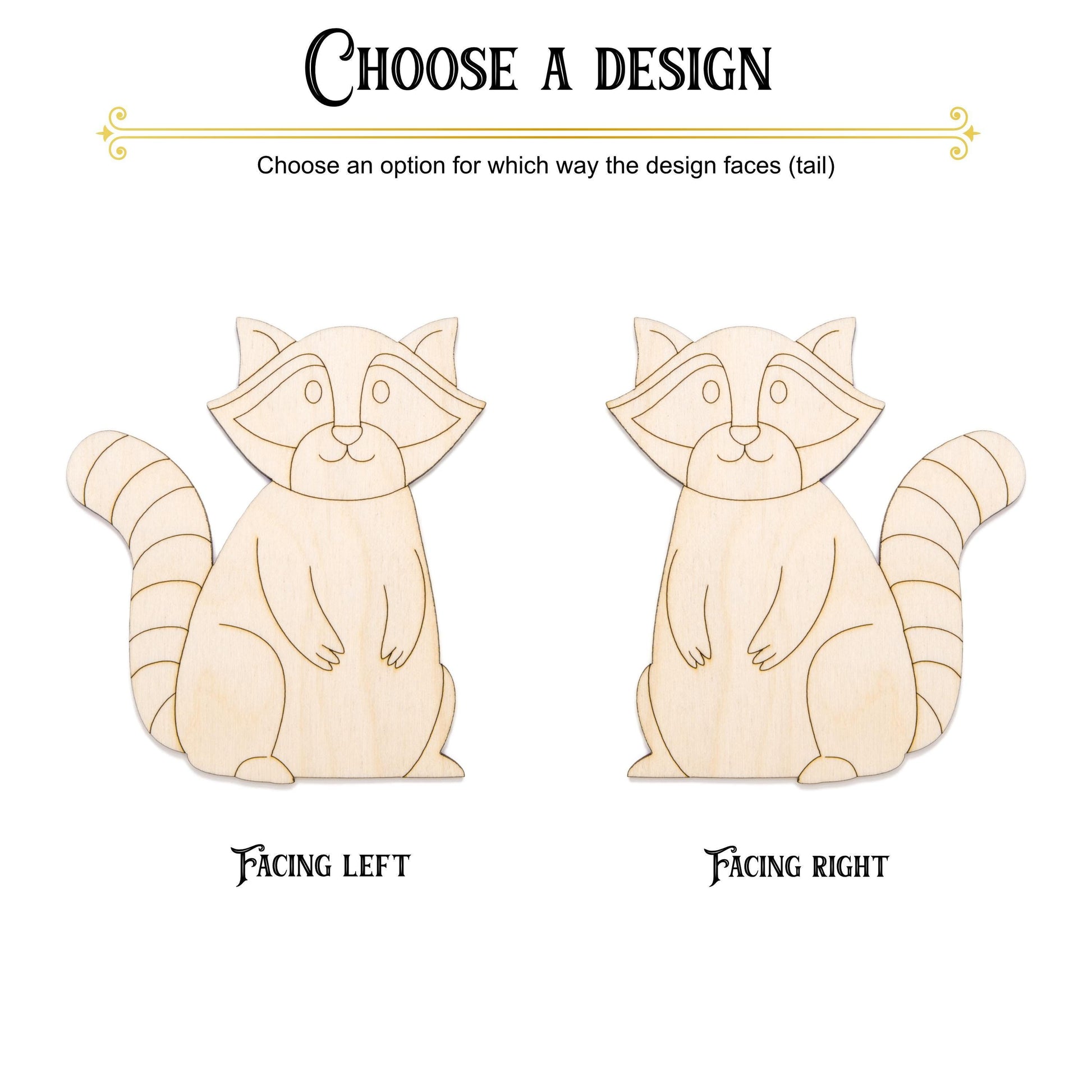 Cute Raccoon Detailed Wood Cutout - Laser Cut Unfinished Craft Shape - Multiple Sizes