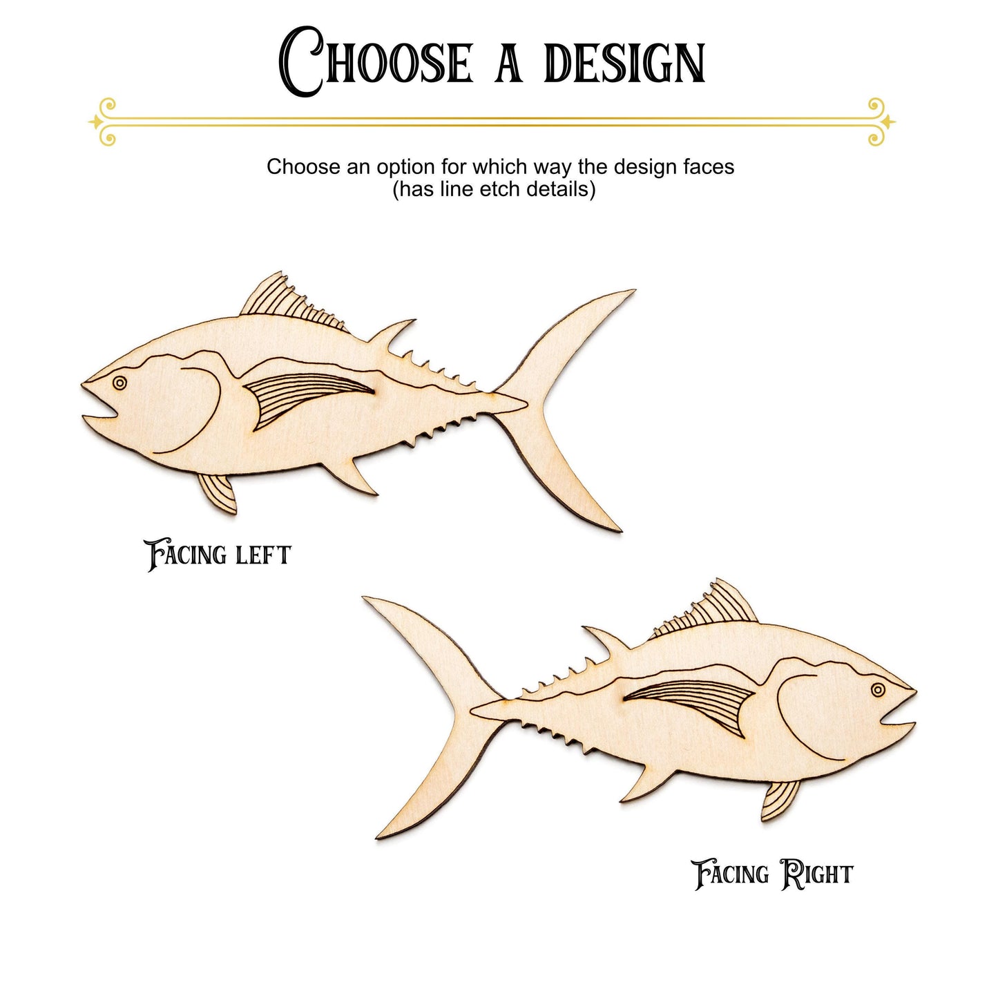 Tuna Fish Wood Cutout - Laser Cut Unfinished Craft Shape - Multiple Sizes