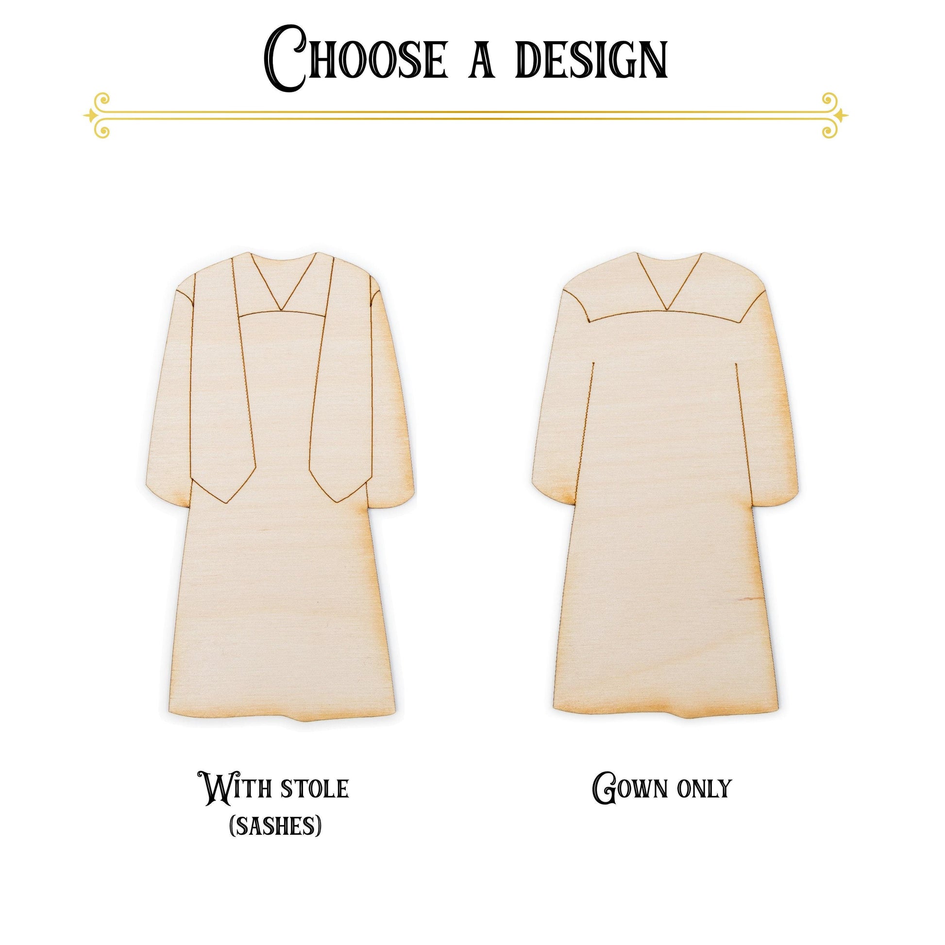 Graduation Gown Wood Cutout - Laser Cut Unfinished Craft Shape - Multiple Sizes