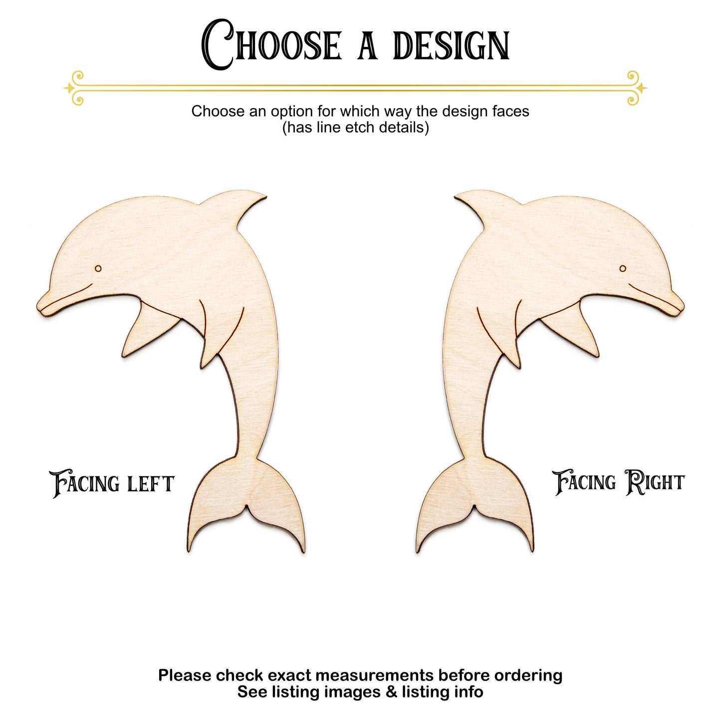 Dolphin Wood Cutout - Laser Cut Unfinished Craft Shape - Multiple Sizes