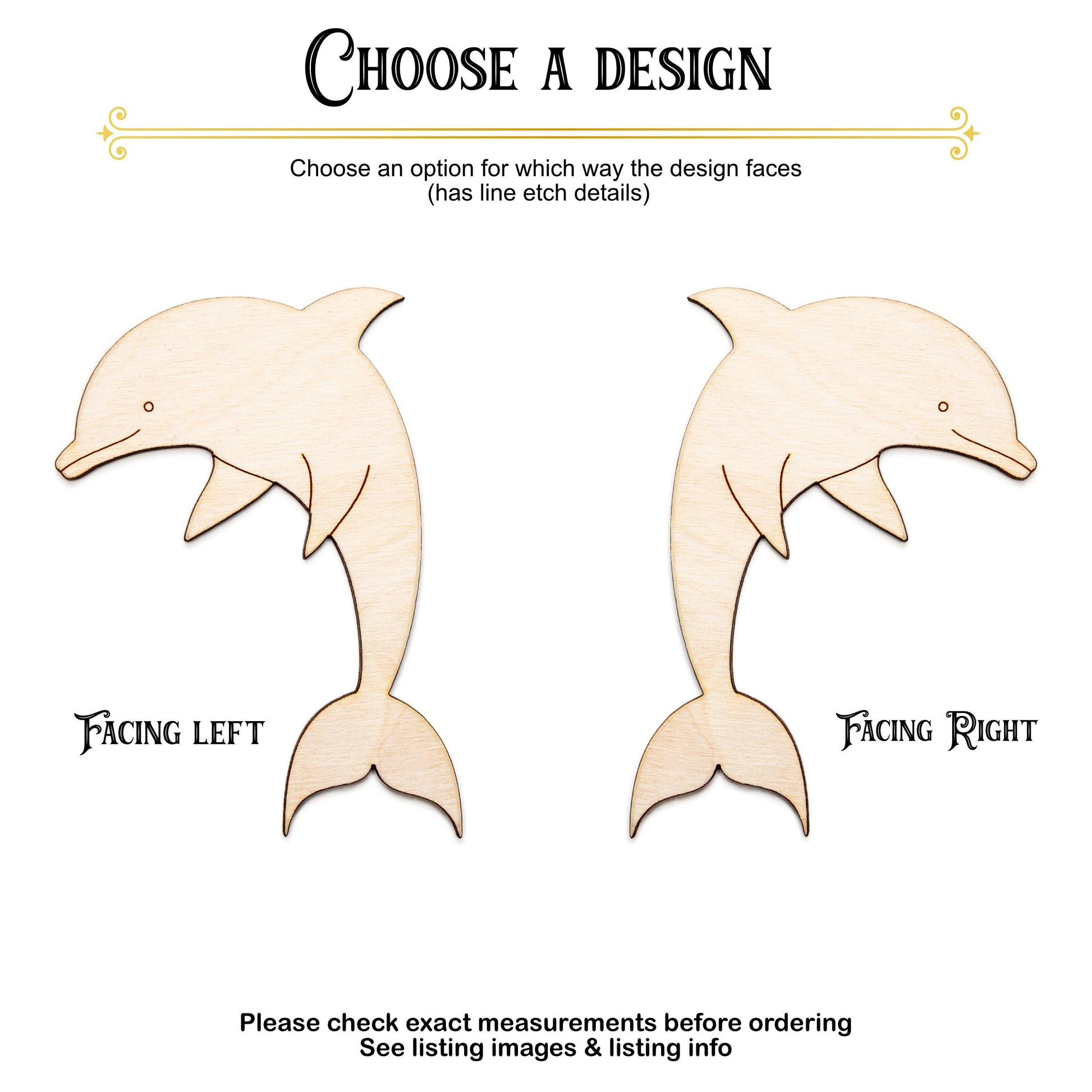 Dolphin Wood Cutout - Laser Cut Unfinished Craft Shape - Multiple Sizes