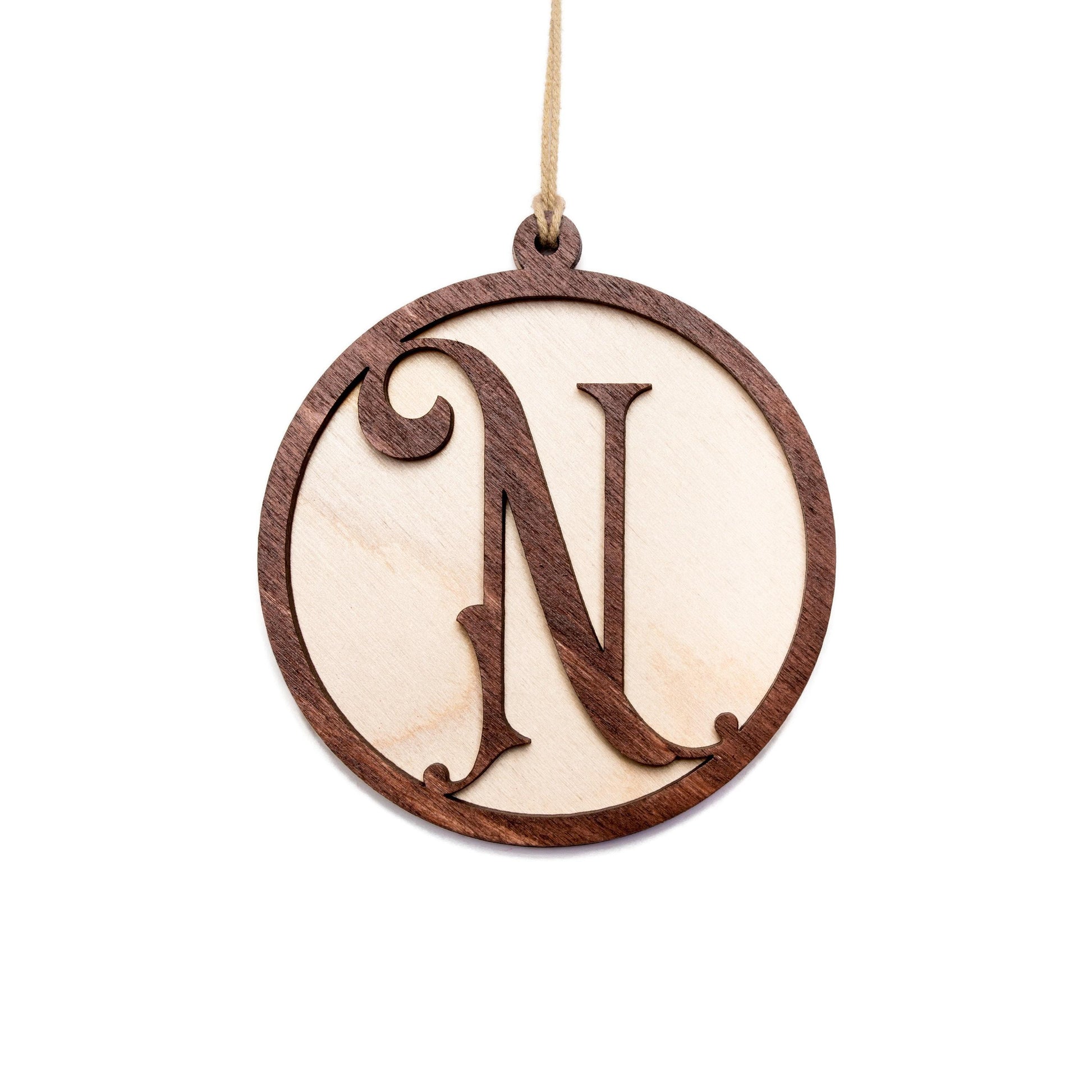 Custom Monogram Painted Two Layer Wood Ornament - Laser Cut Personalized Holiday Craft Shape