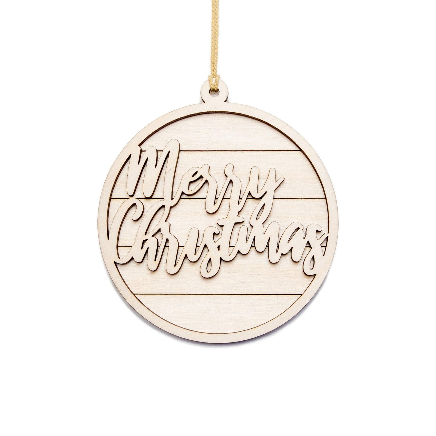 Merry Christmas Two Layer Wood Ornament - Laser Cut Unfinished Holiday Craft Shape