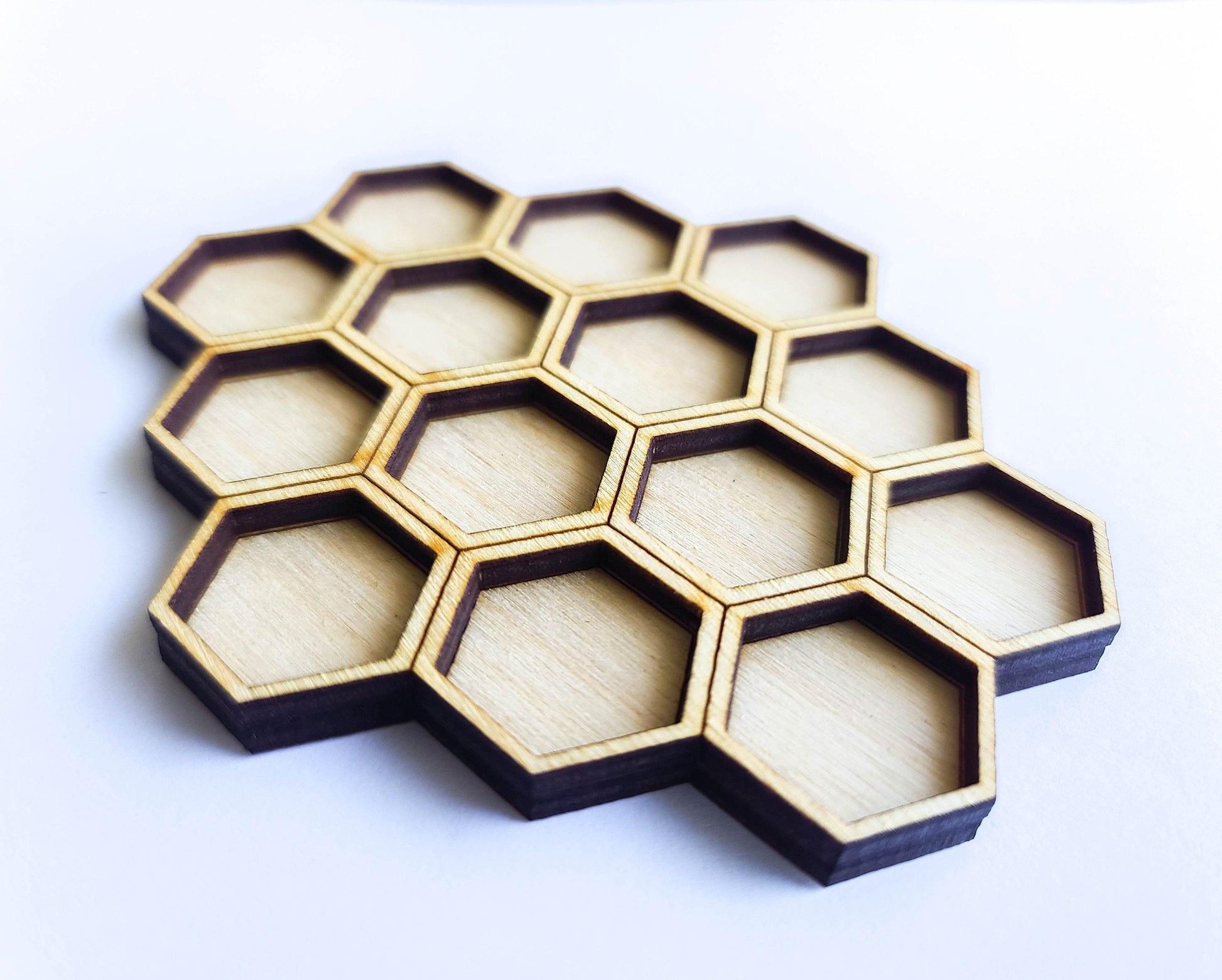 Honeycomb Two Layer Stained Wood Cutout - Laser Cut Craft Shape - Multiple Sizes
