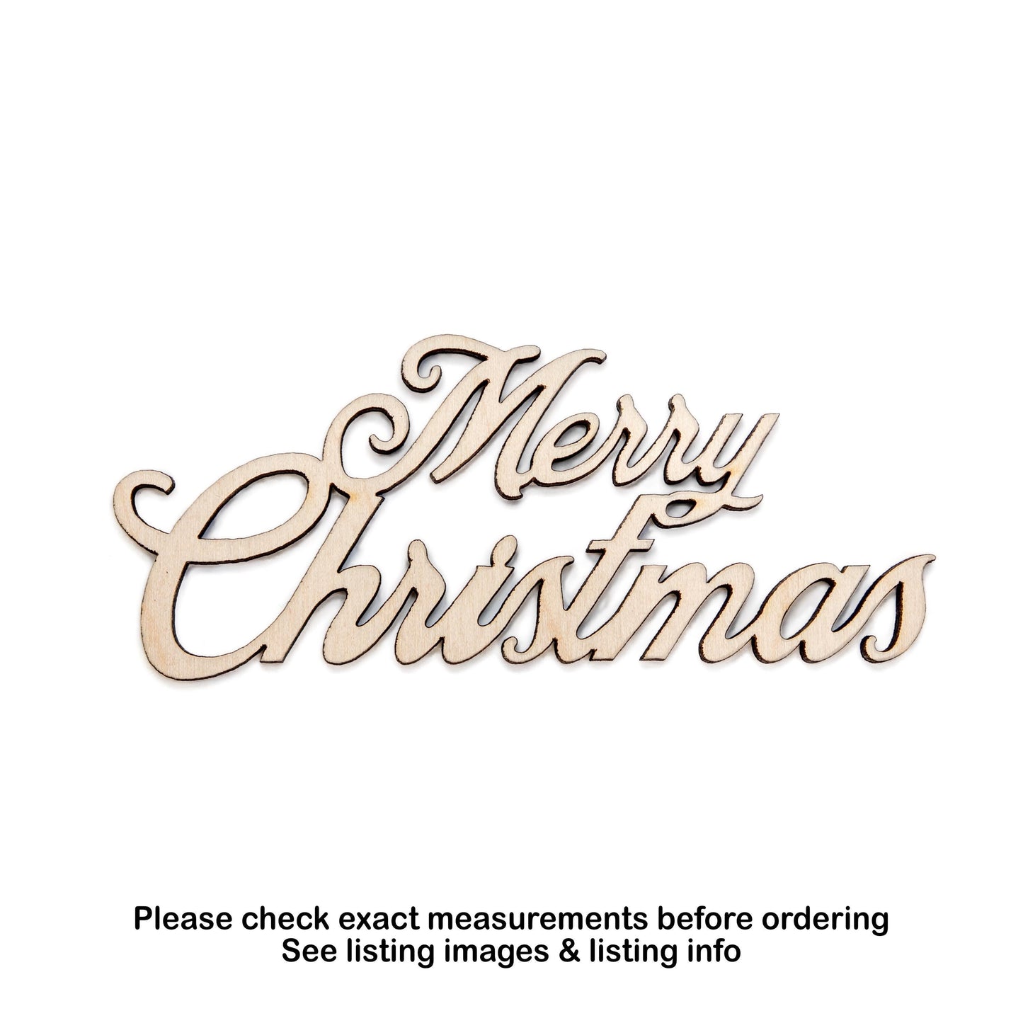 Merry Christmas Text Wood Cutout Wood Cutout - Laser Cut Unfinished Craft Shape - Multiple Sizes